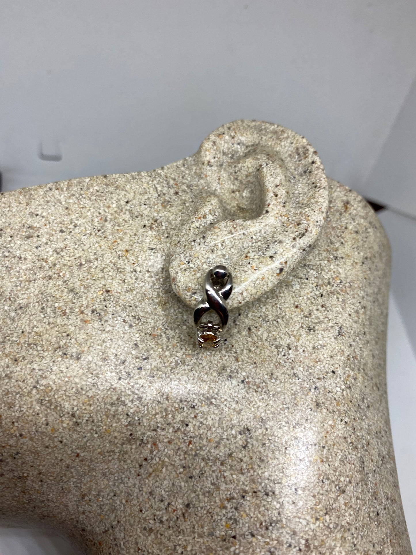 Vintage Citrine Earrings 925 Sterling Silver Deco Button Studs