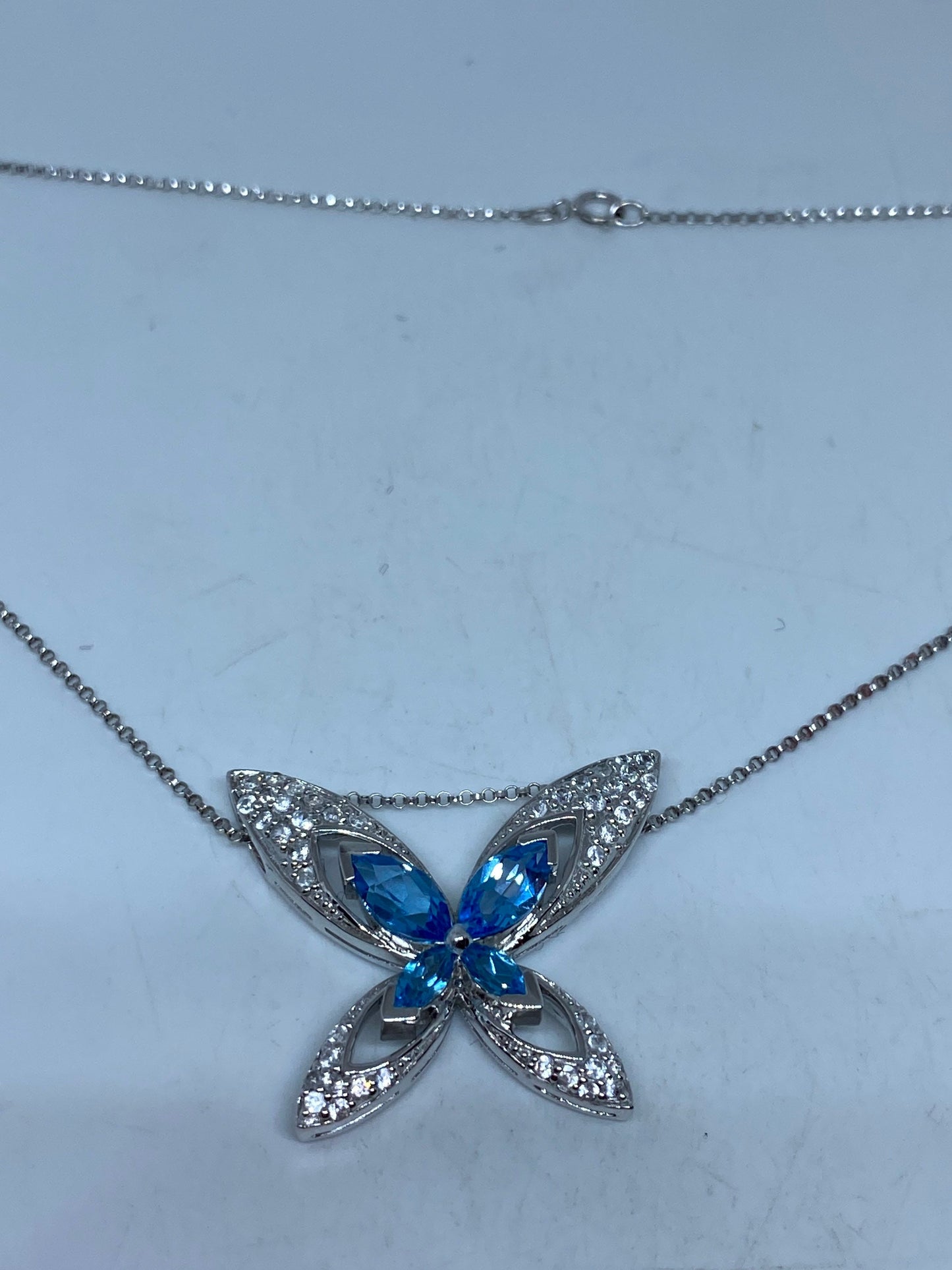 Vintage Genuine Deep Blue Topaz 925 Sterling Silver Necklace Pendant