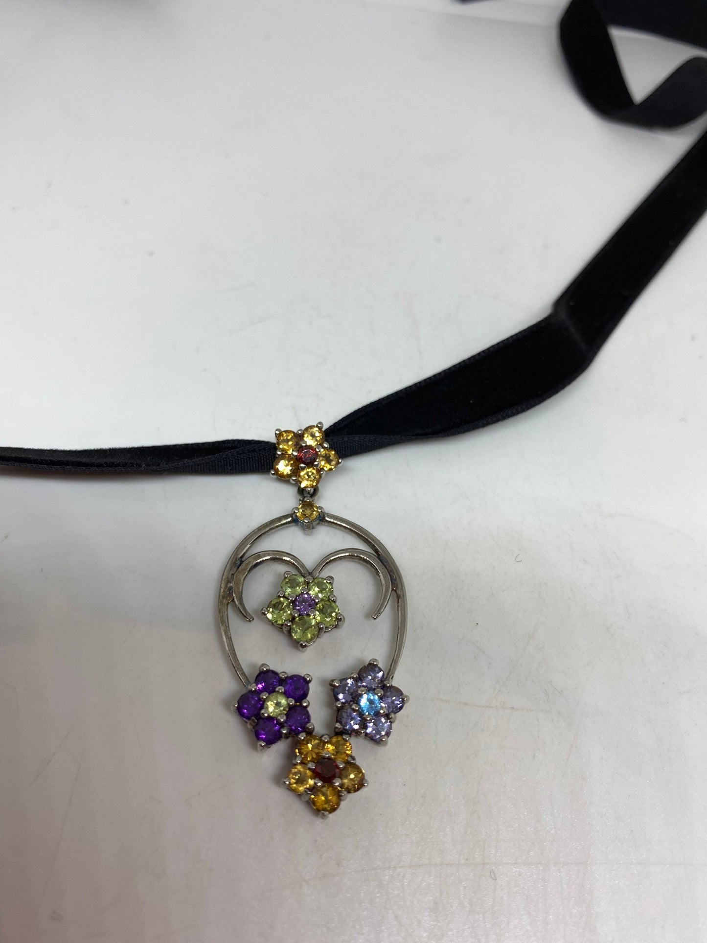 Vintage Handmade 925 Sterling Silver Genuine Peridot and Mixed Gemstone Pendant