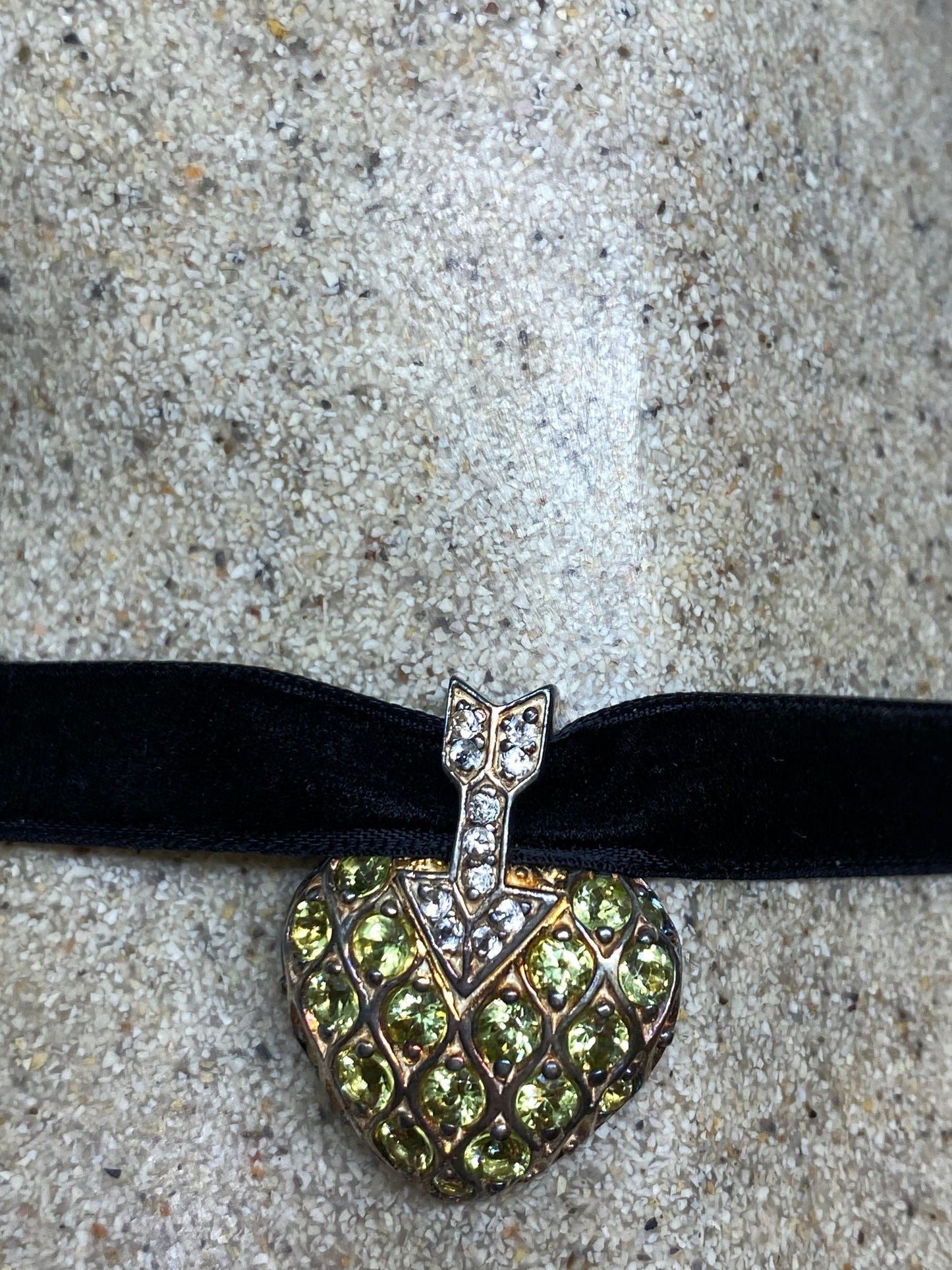 Vintage 925 Sterling Silver Green Peridot Heart Pendant Necklace