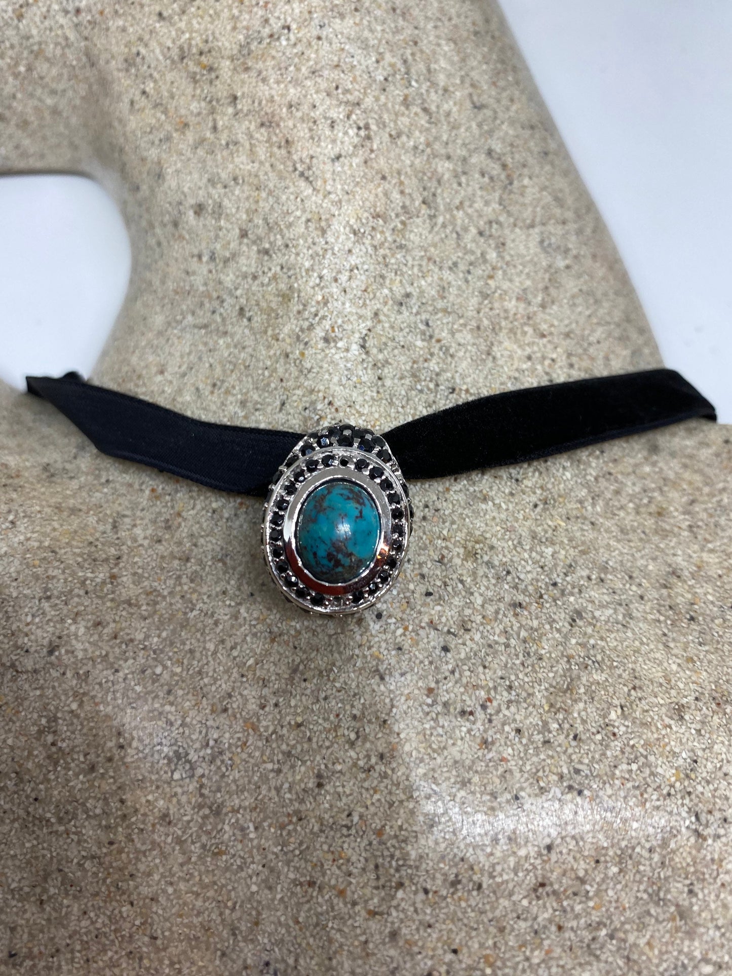 Vintage Handmade 925 Sterling Silver Sapphire Turquoise Pendant