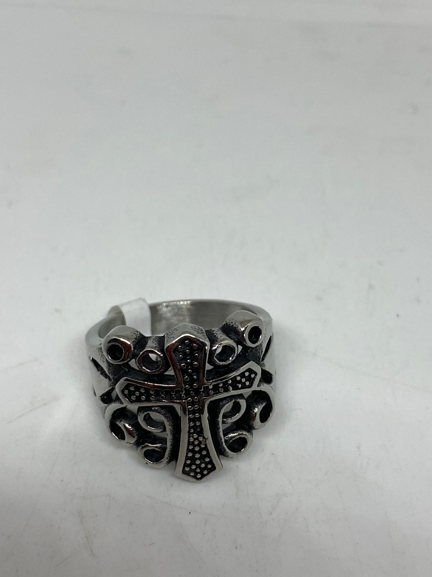 Vintage Gothic Cross Mens Ring Silver Stainless Steel