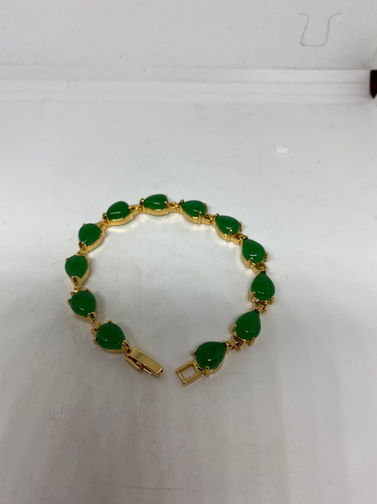 Vintage Green Jade Bracelet Golden White Bronze