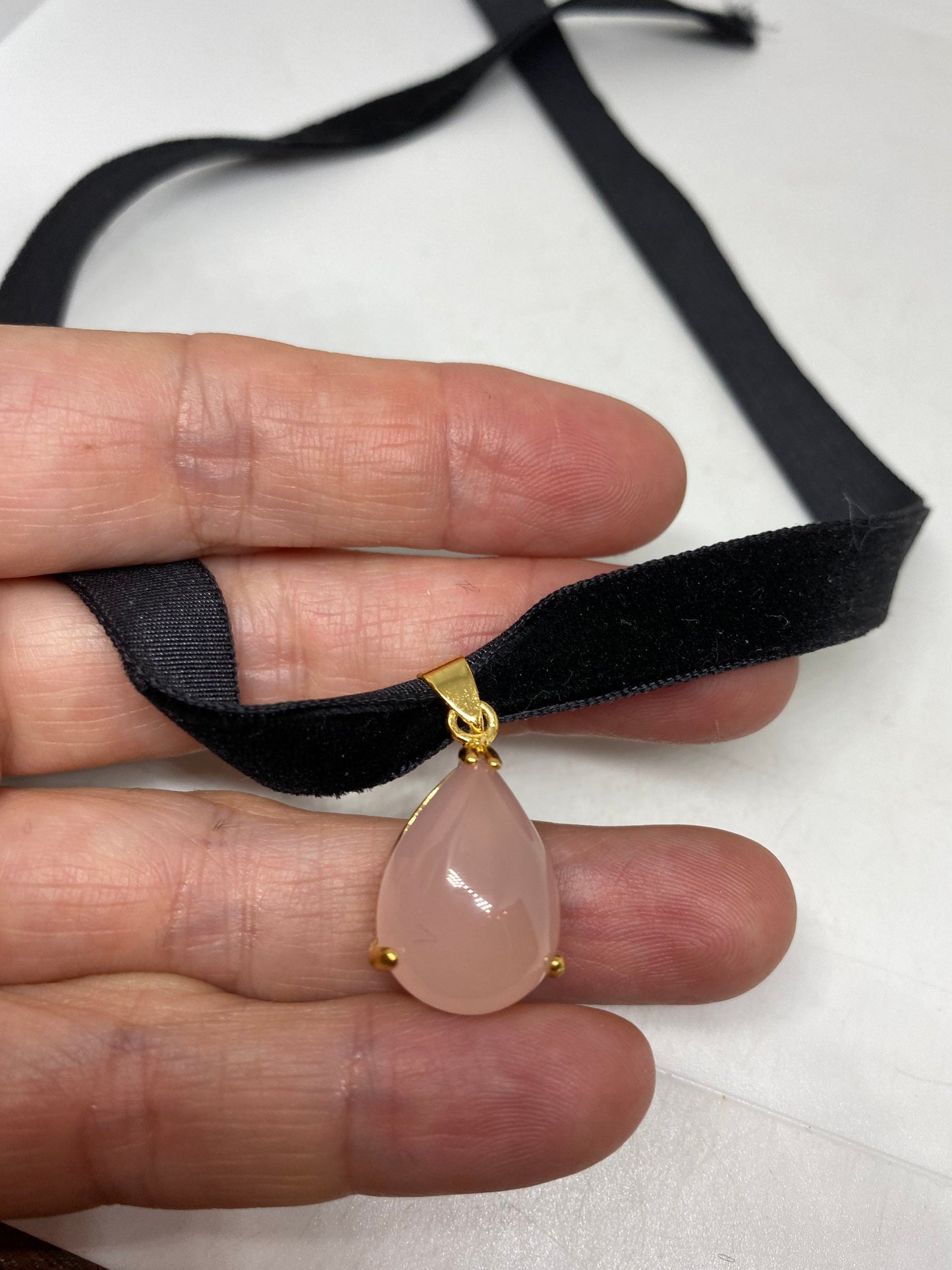 Vintage Rose Quartz Choker Gold finished Pendant Necklace