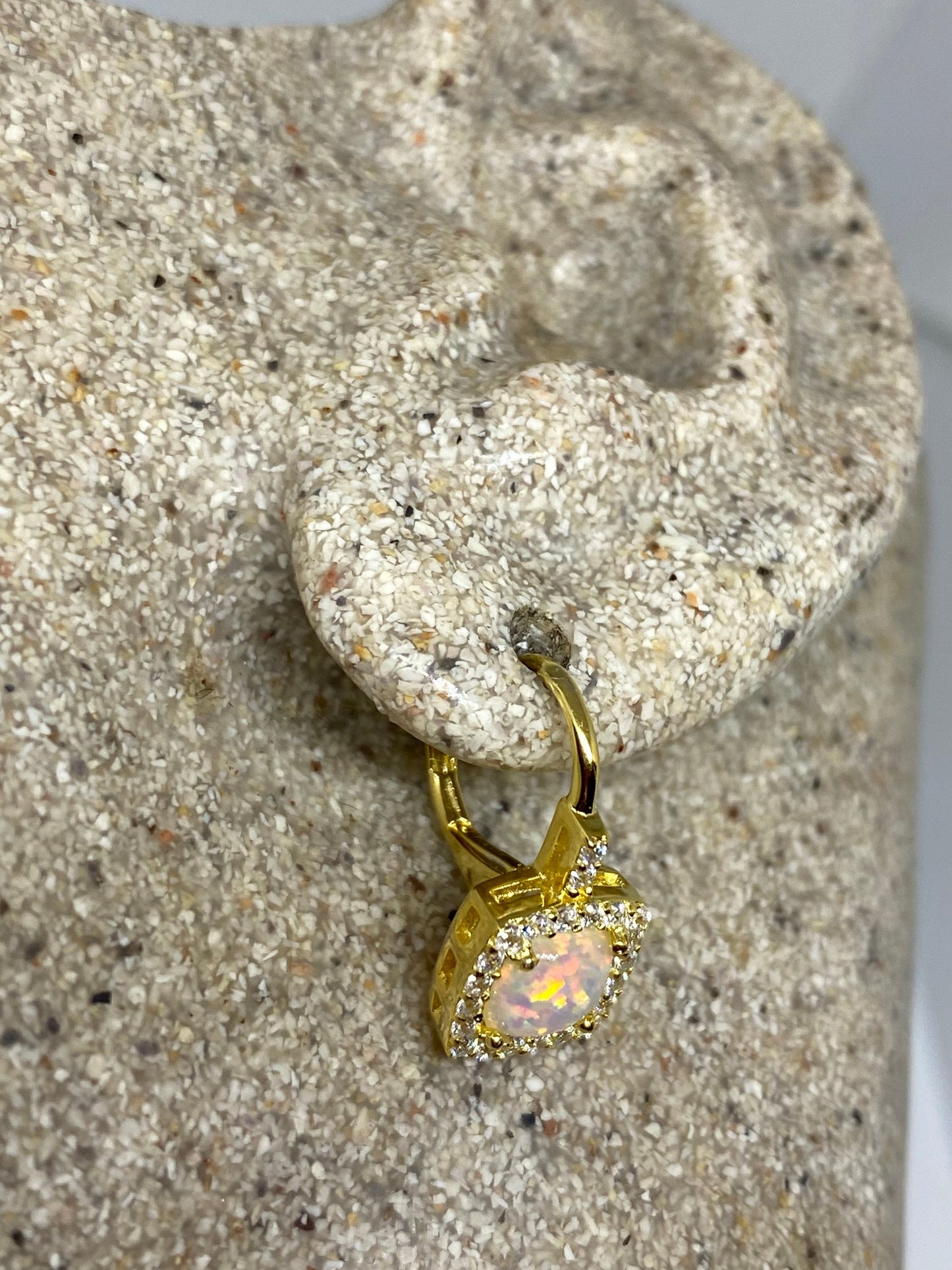 Vintage Opal Earrings Golden 925 Sterling Silver