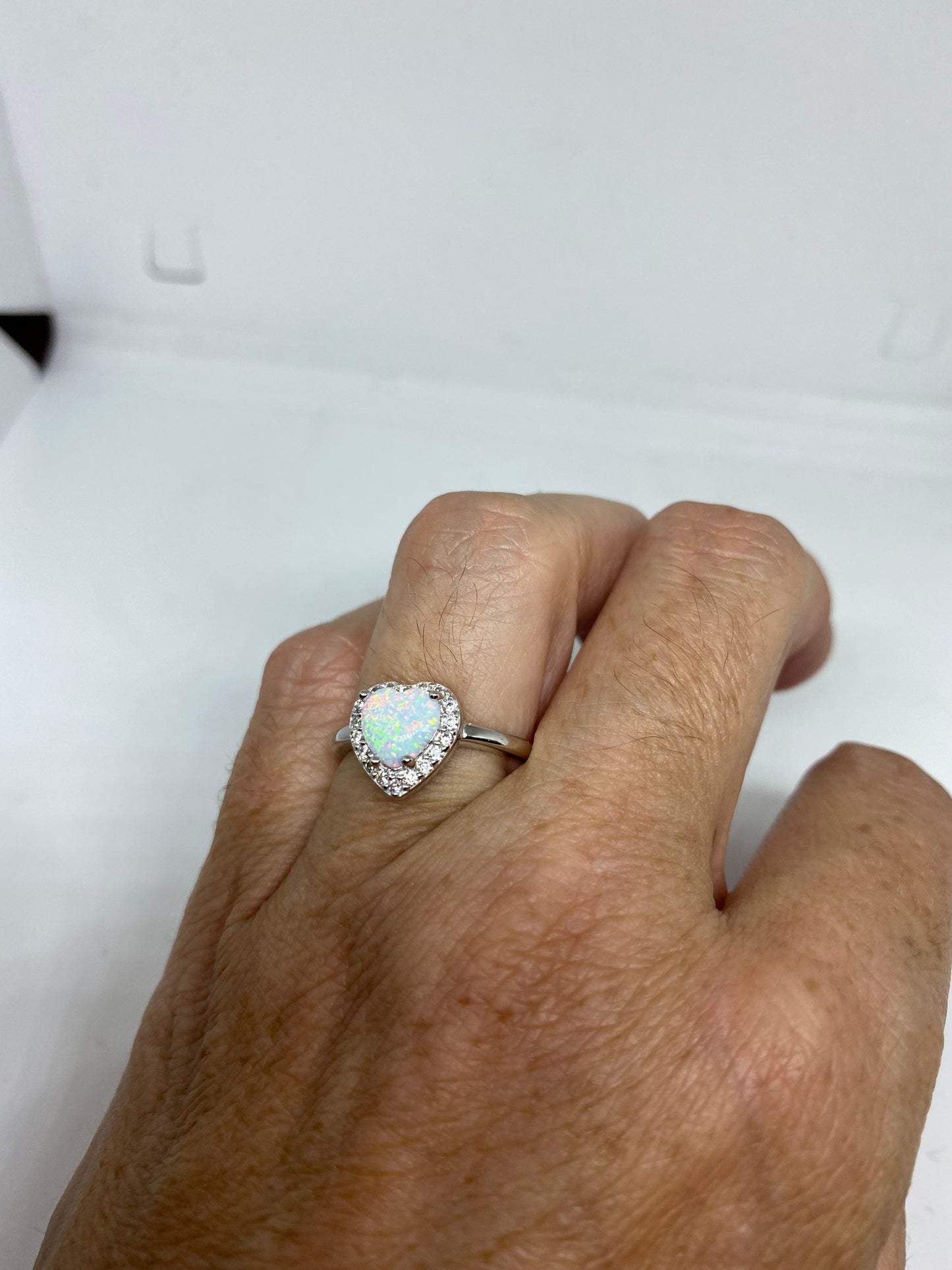 Vintage Ethiopian Opal Heart Band 925 Sterling Silver Band Ring
