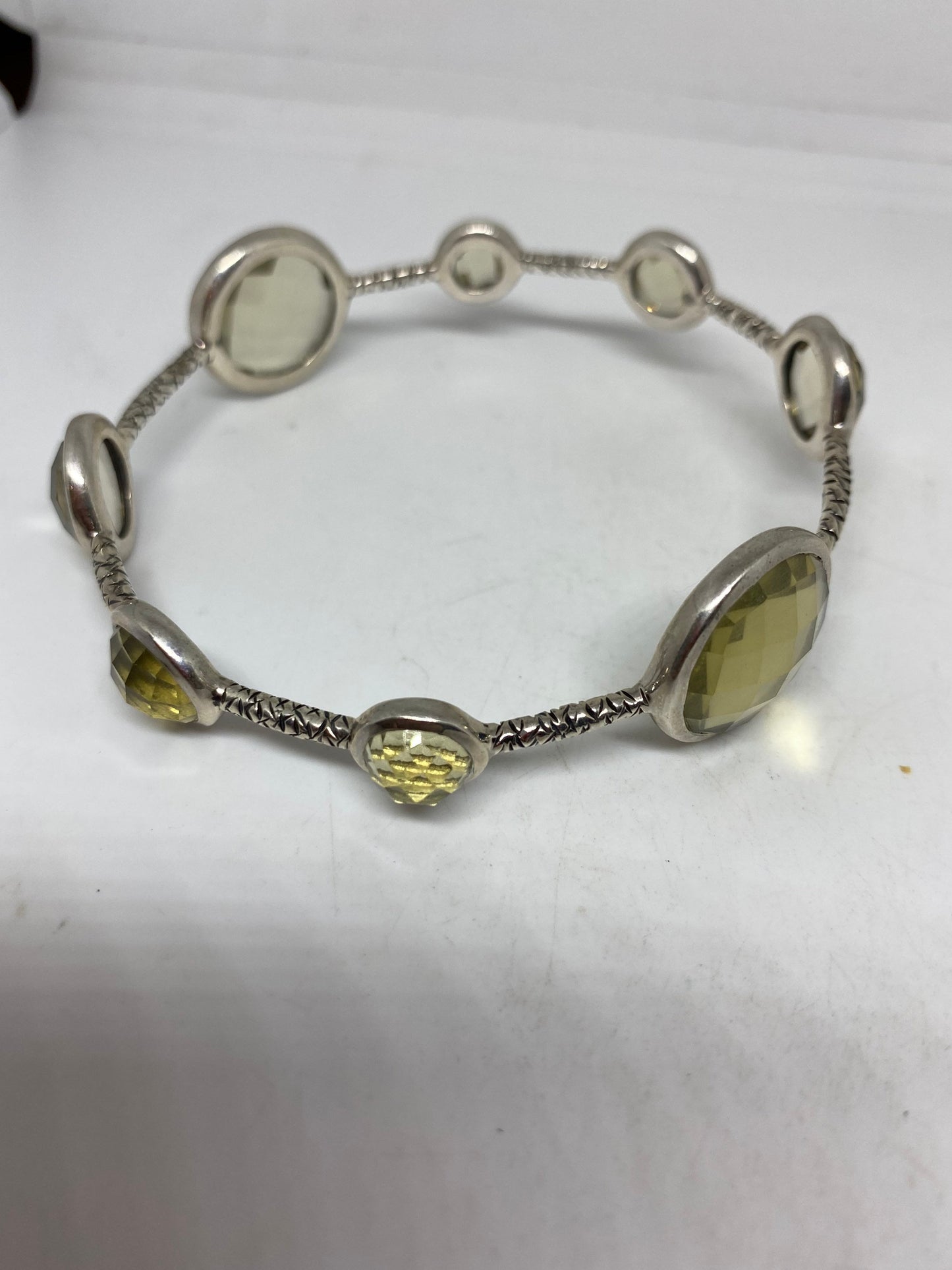 Vintage Smoky Quartz 925 Sterling Silver Deco Bangle Bracelet