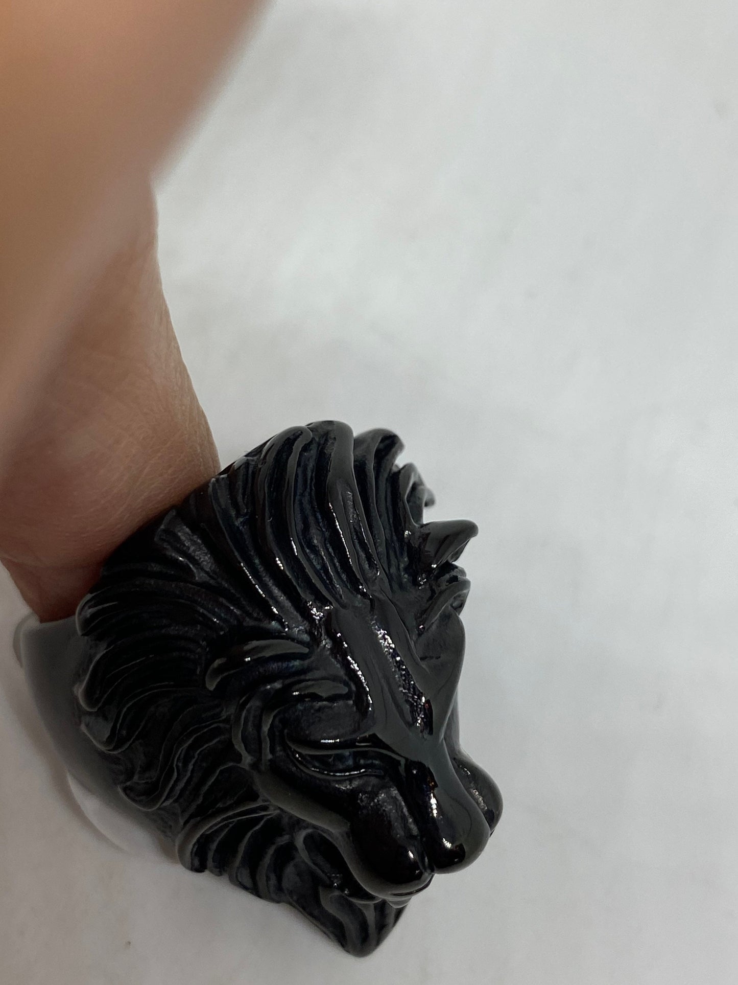 Vintage Gothic Black Rhodium Finished Stainless Steel Lion Head Leo Men Ring