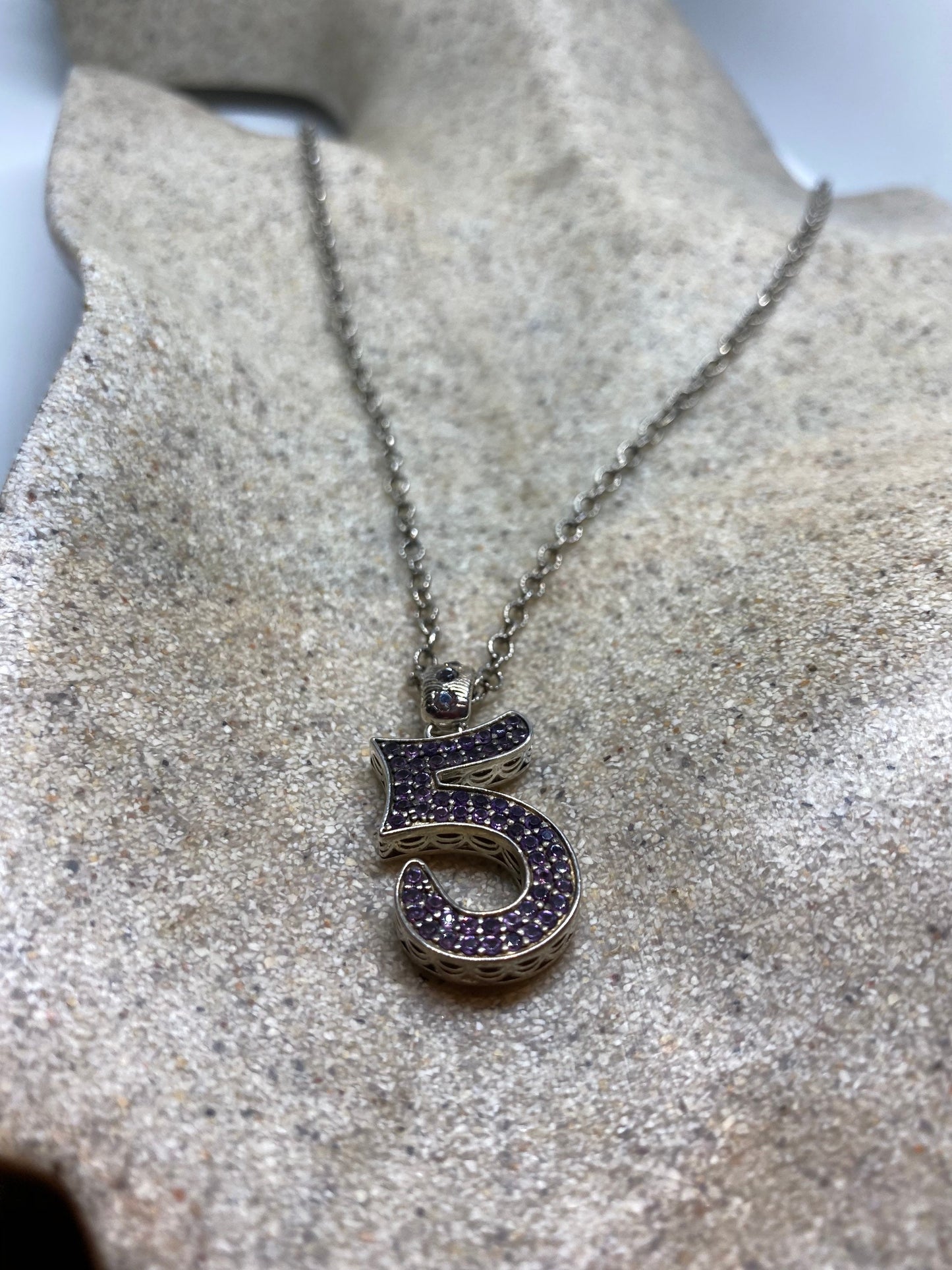 Vintage Genuine Amethyst 925 Sterling Silver Necklace Pendant