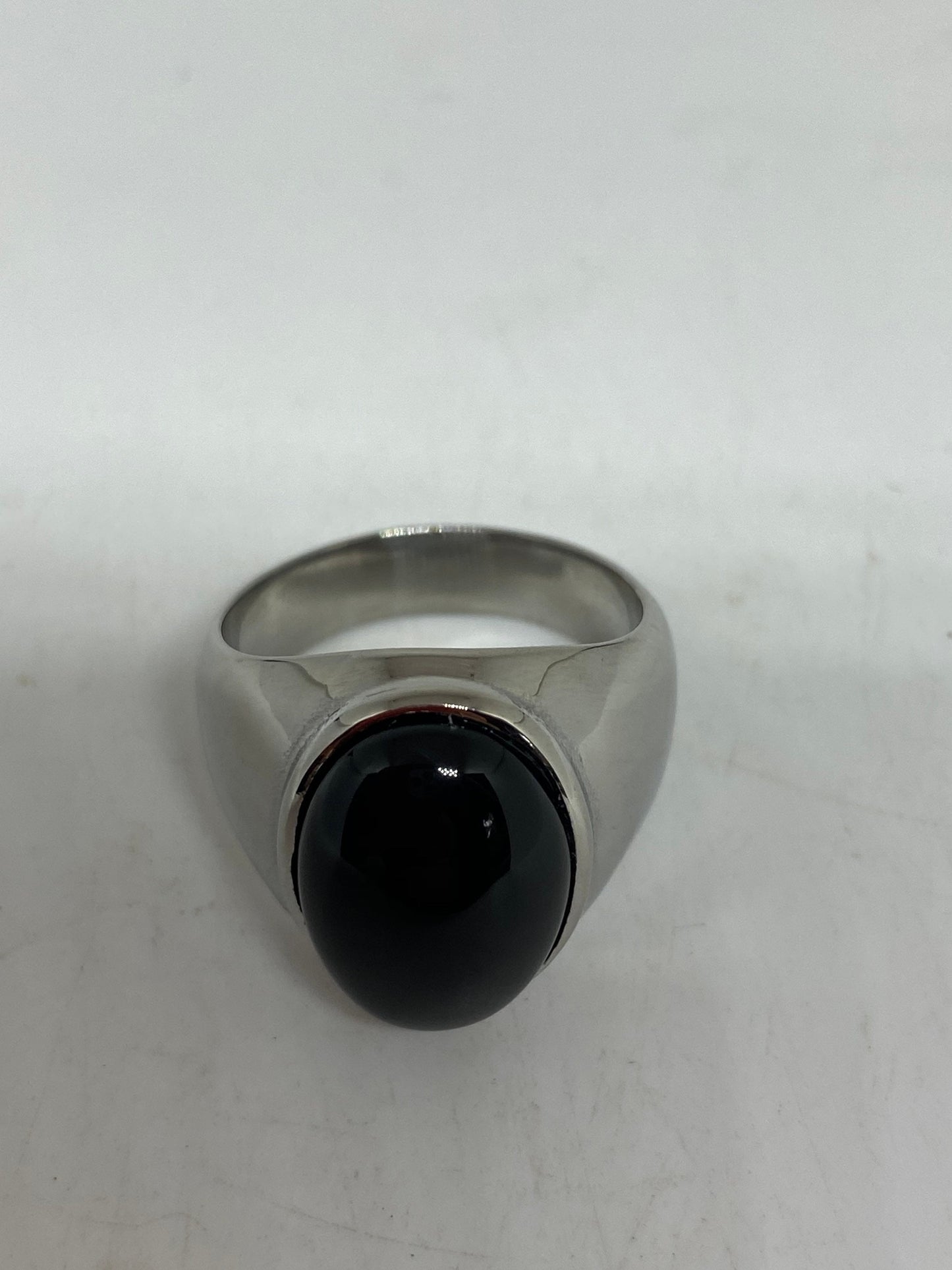 Vintage Black Onyx Stainless Steel Mens Ring