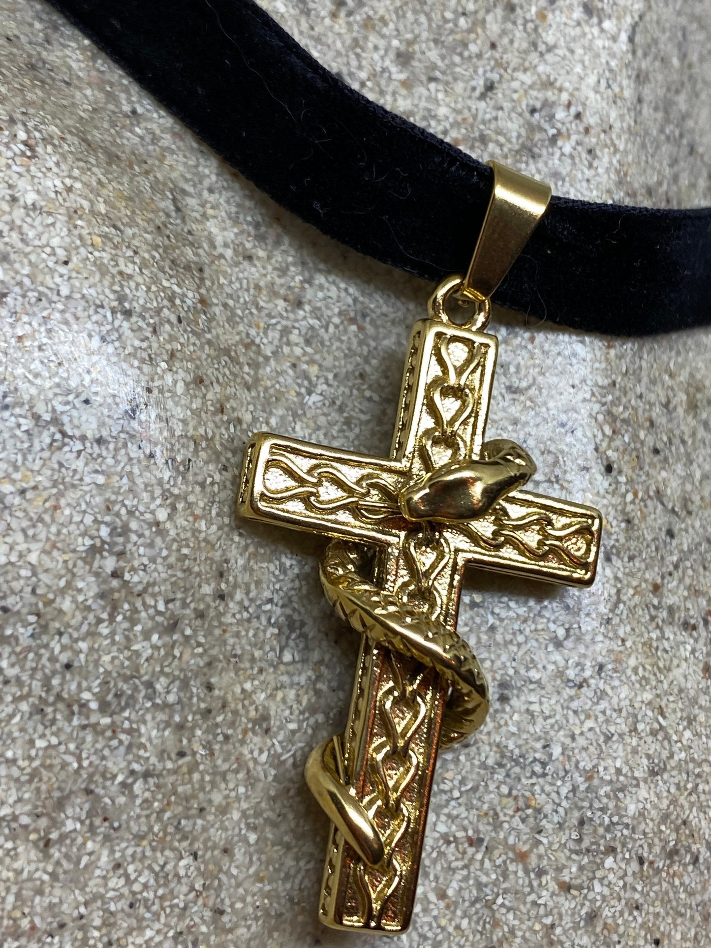 Vintage Celtic Snake Golden Stainless Steel Cross Pendant Necklace
