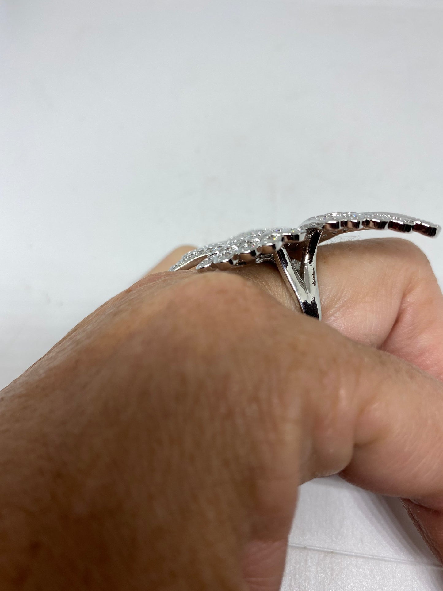 Vintage Butterfly Ring White Gold filled Deco Cocktail