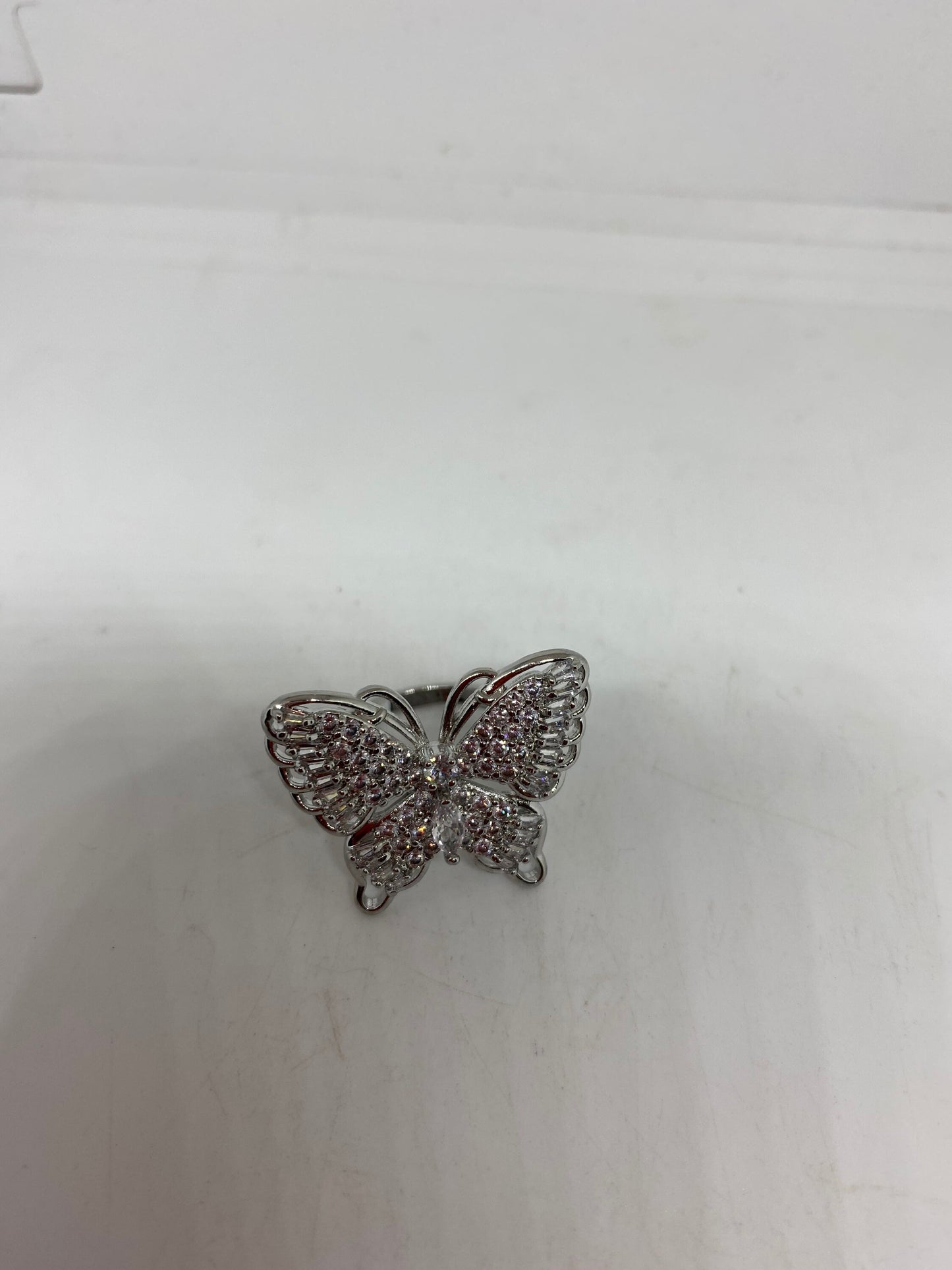 Vintage Butterfly Ring White Gold filled Deco Cocktail