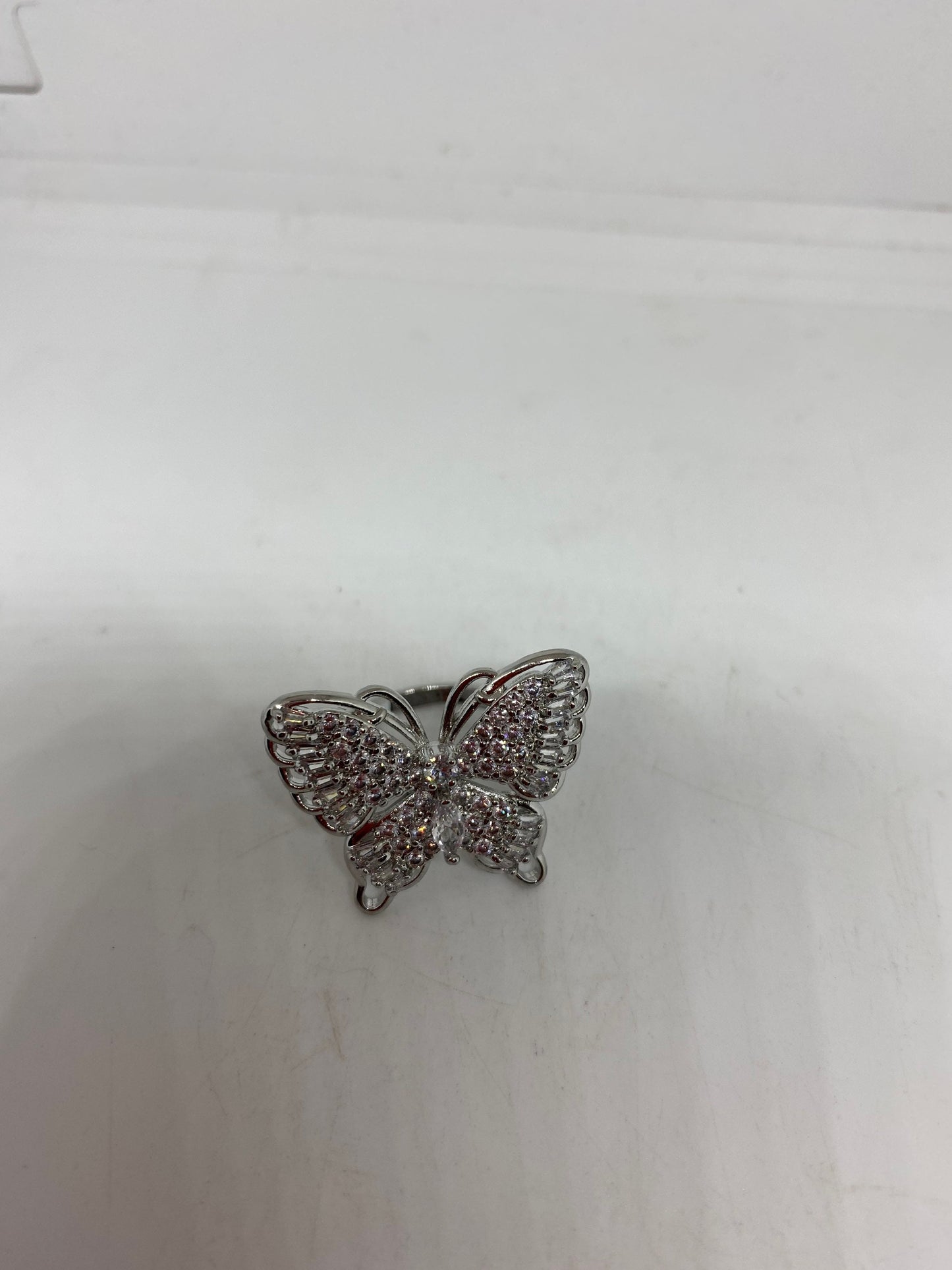 Vintage Butterfly Ring White Gold filled Deco Cocktail