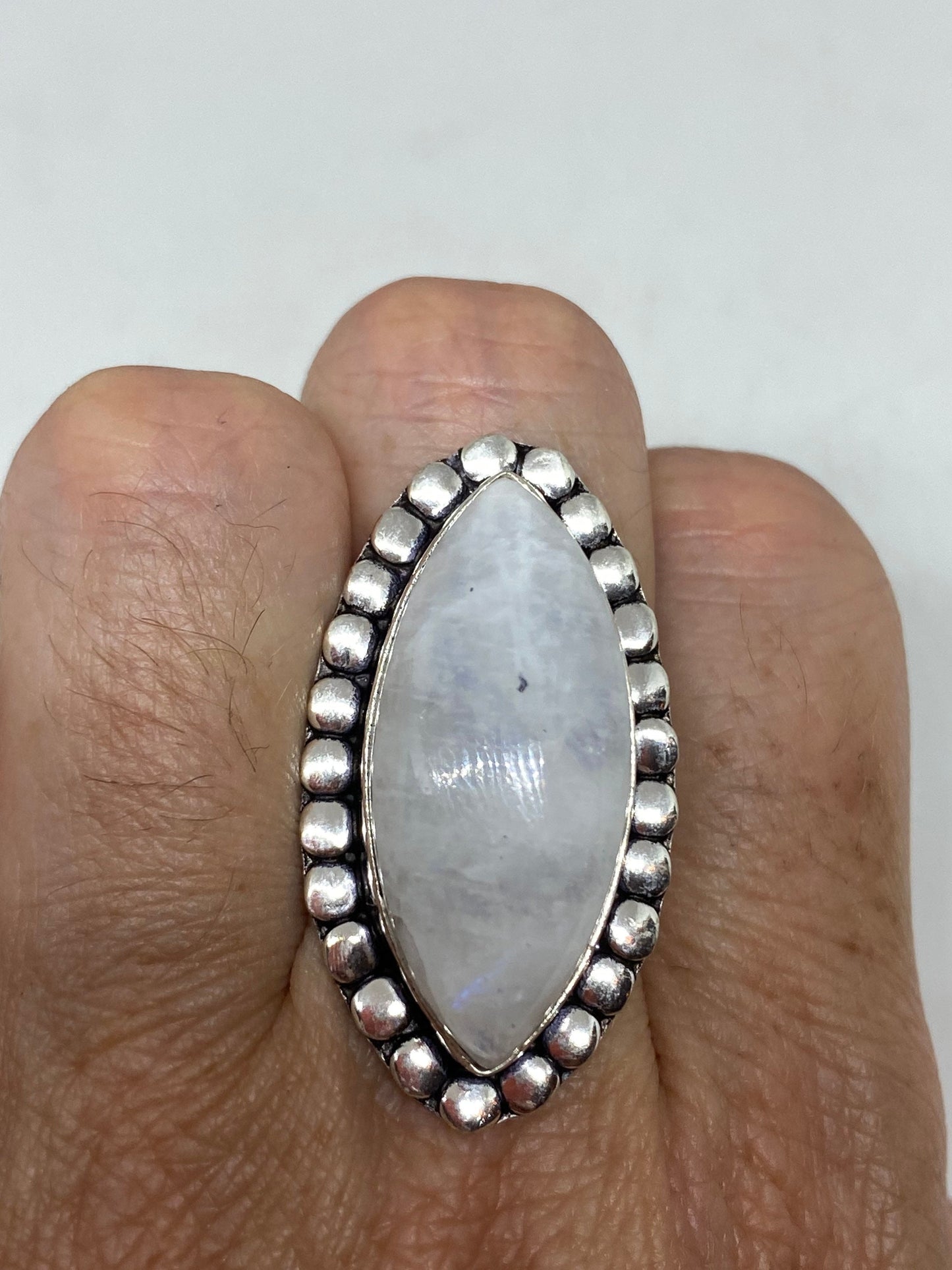 Vintage Genuine Blue White Rainbow Moonstone Ring
