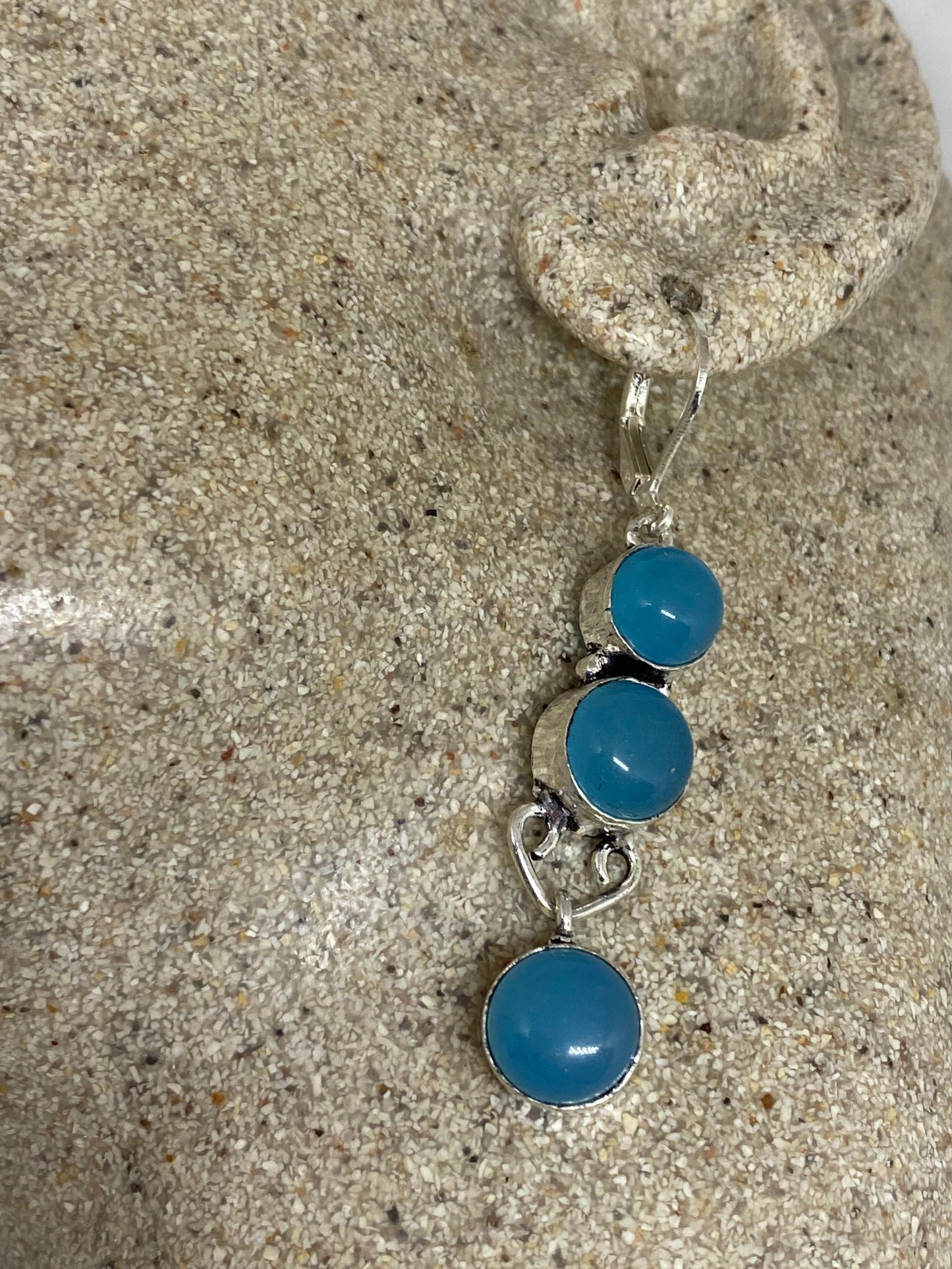 Vintage Blue Chalcedony Earrings Sterling Silver Lever Back Chandelier
