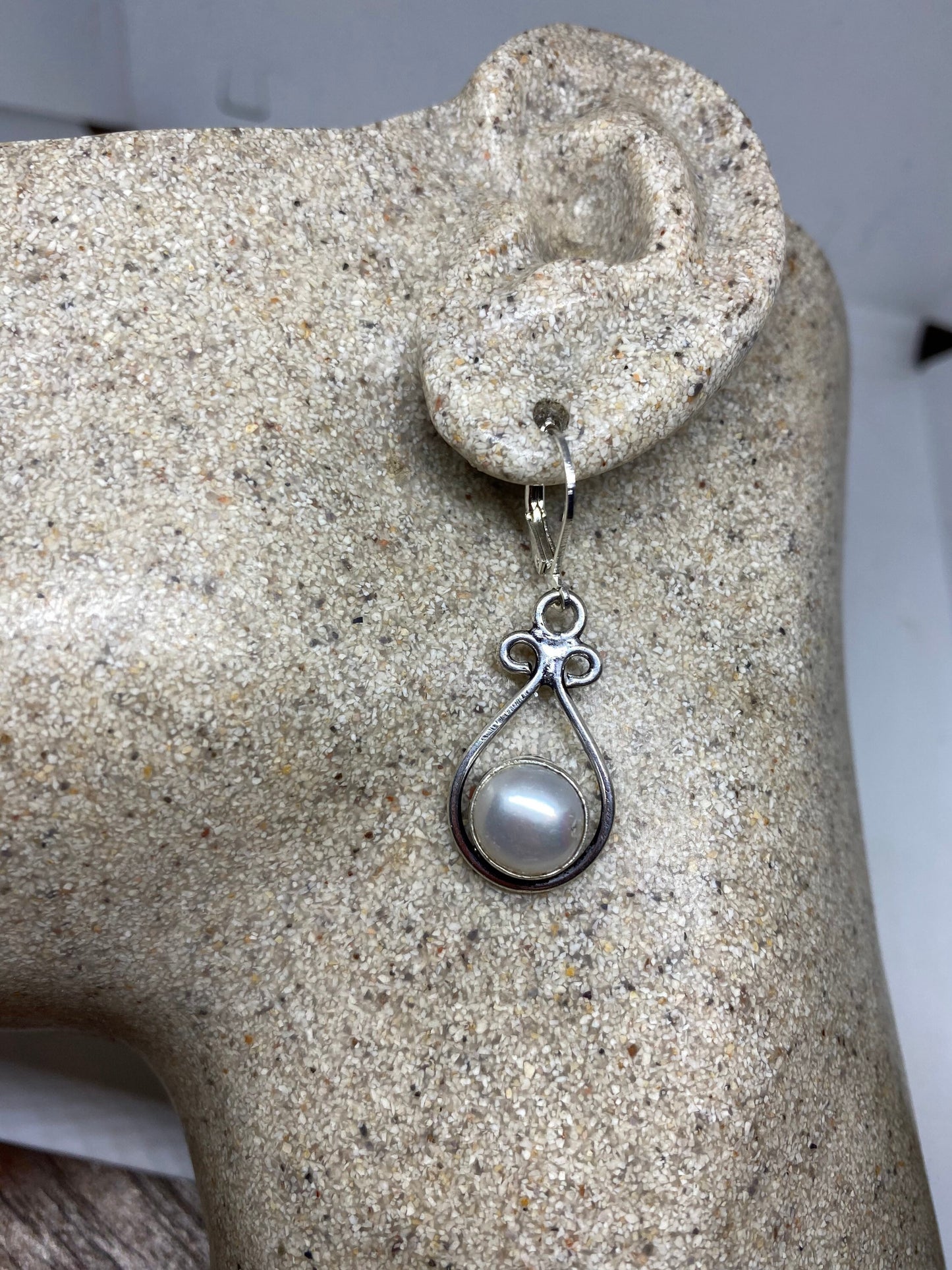 Vintage Genuine Pearl Sterling Silver Dangle Earrings