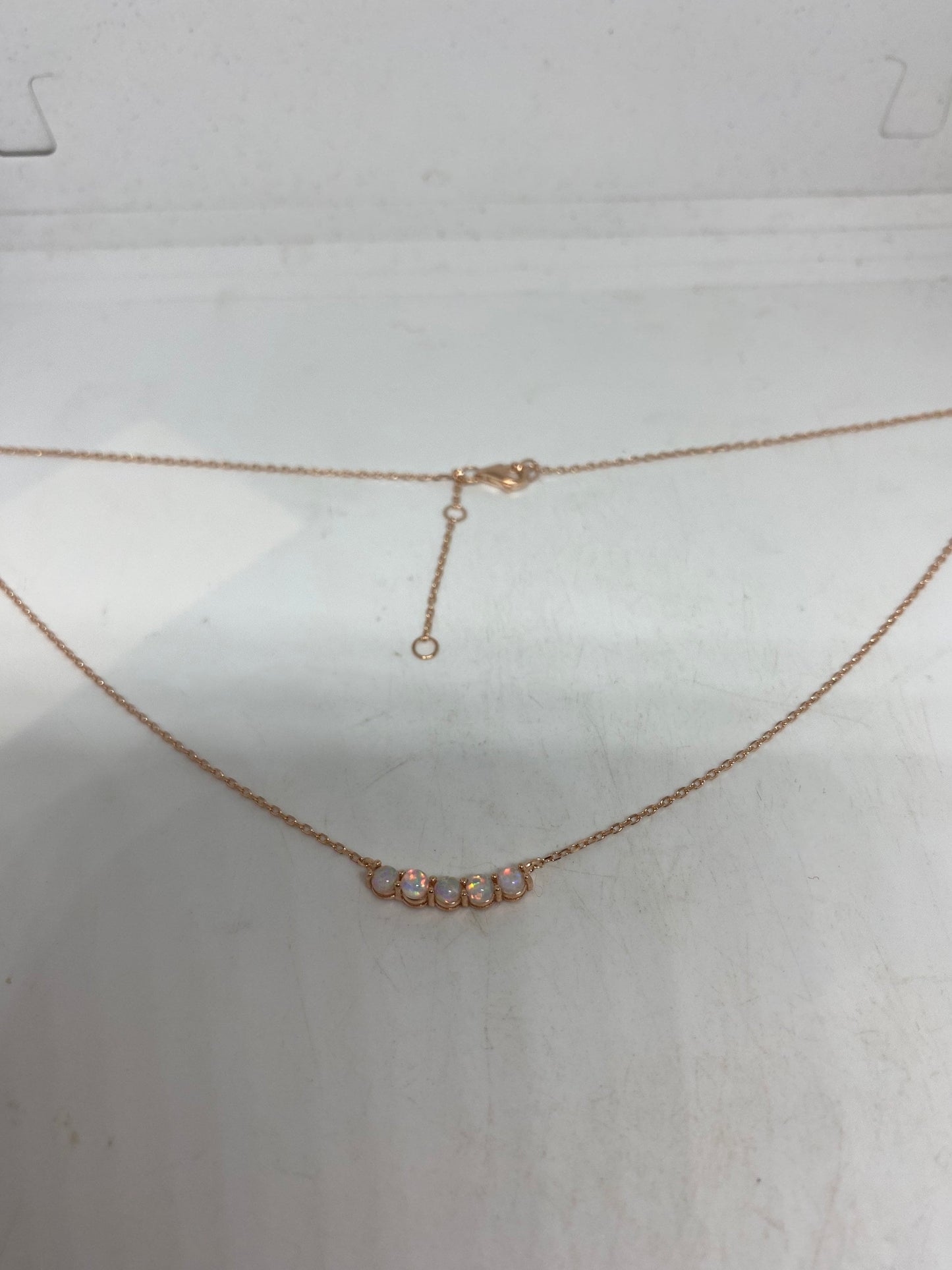 Vintage White Opal Choker Rose Golden 925 Sterling Silver Pendant Necklace