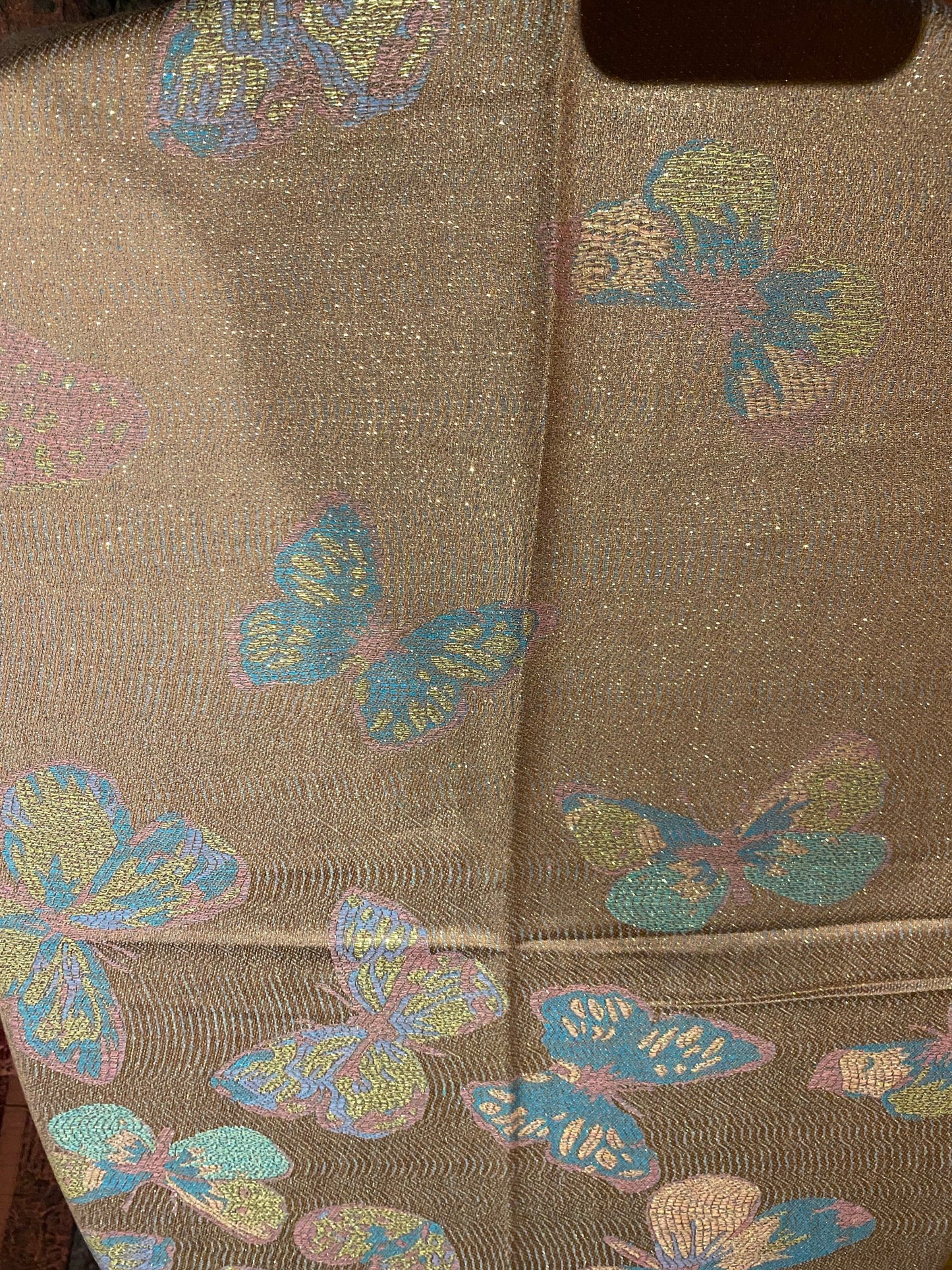 Nemesis Vintage Pastel Gold Paisley Brocade Pashmina Scarf Wrap
