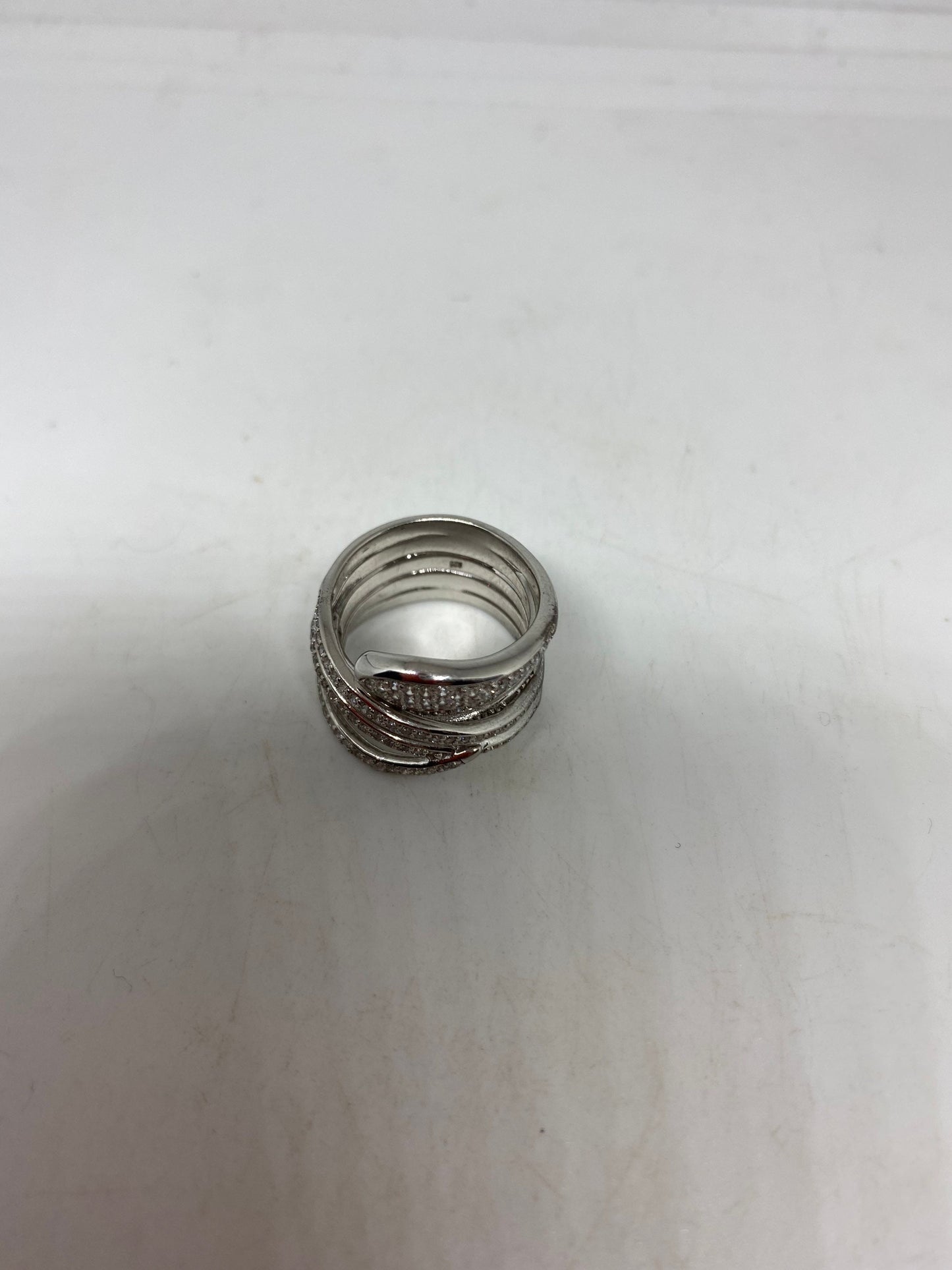Vintage Snake Ring 925 Sterling Silver Crystal Size 6