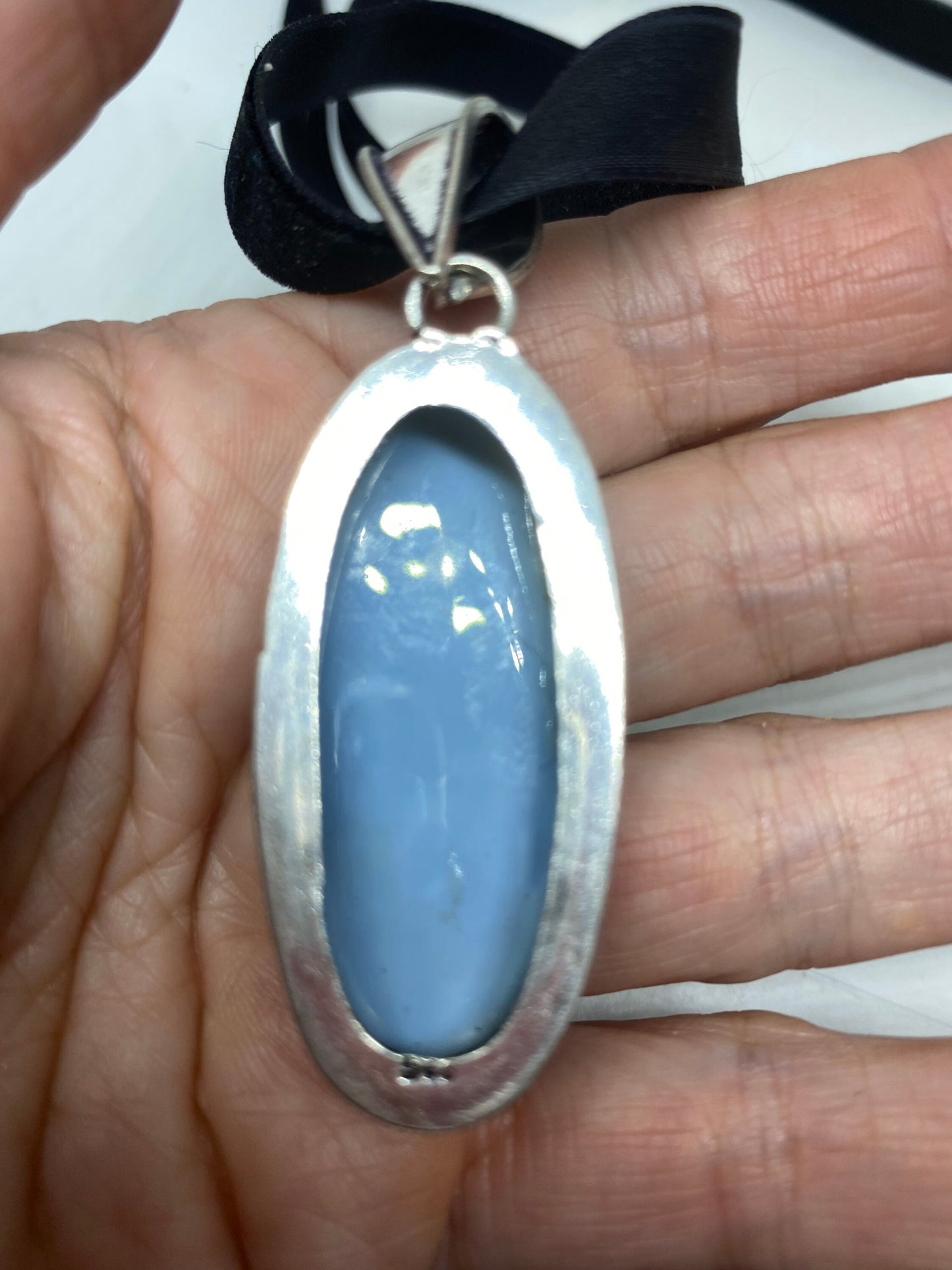 Vintage Silver Finished Blue Larimar Choker Necklace