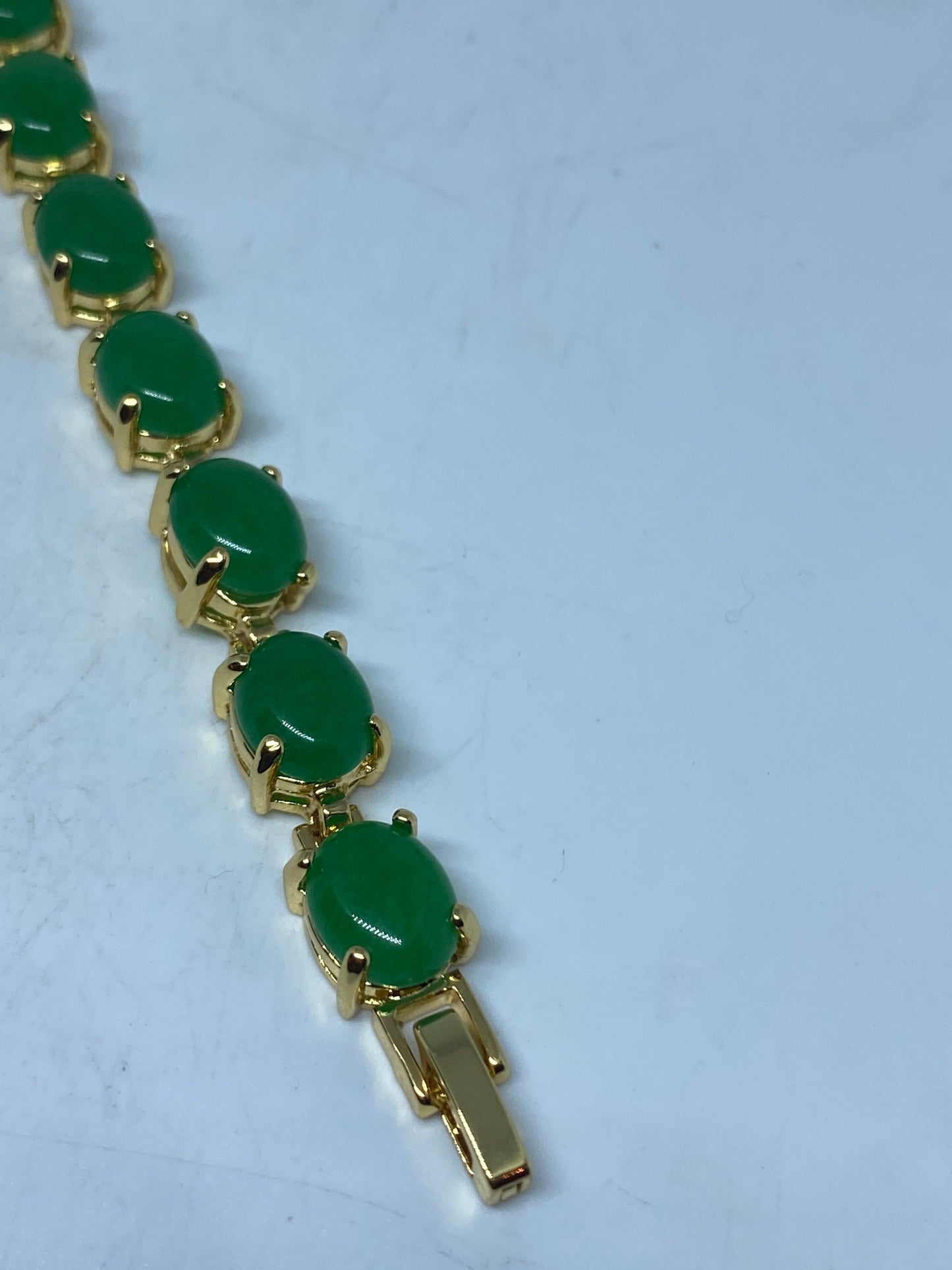 Vintage Green Jade Bracelet Golden White Bronze