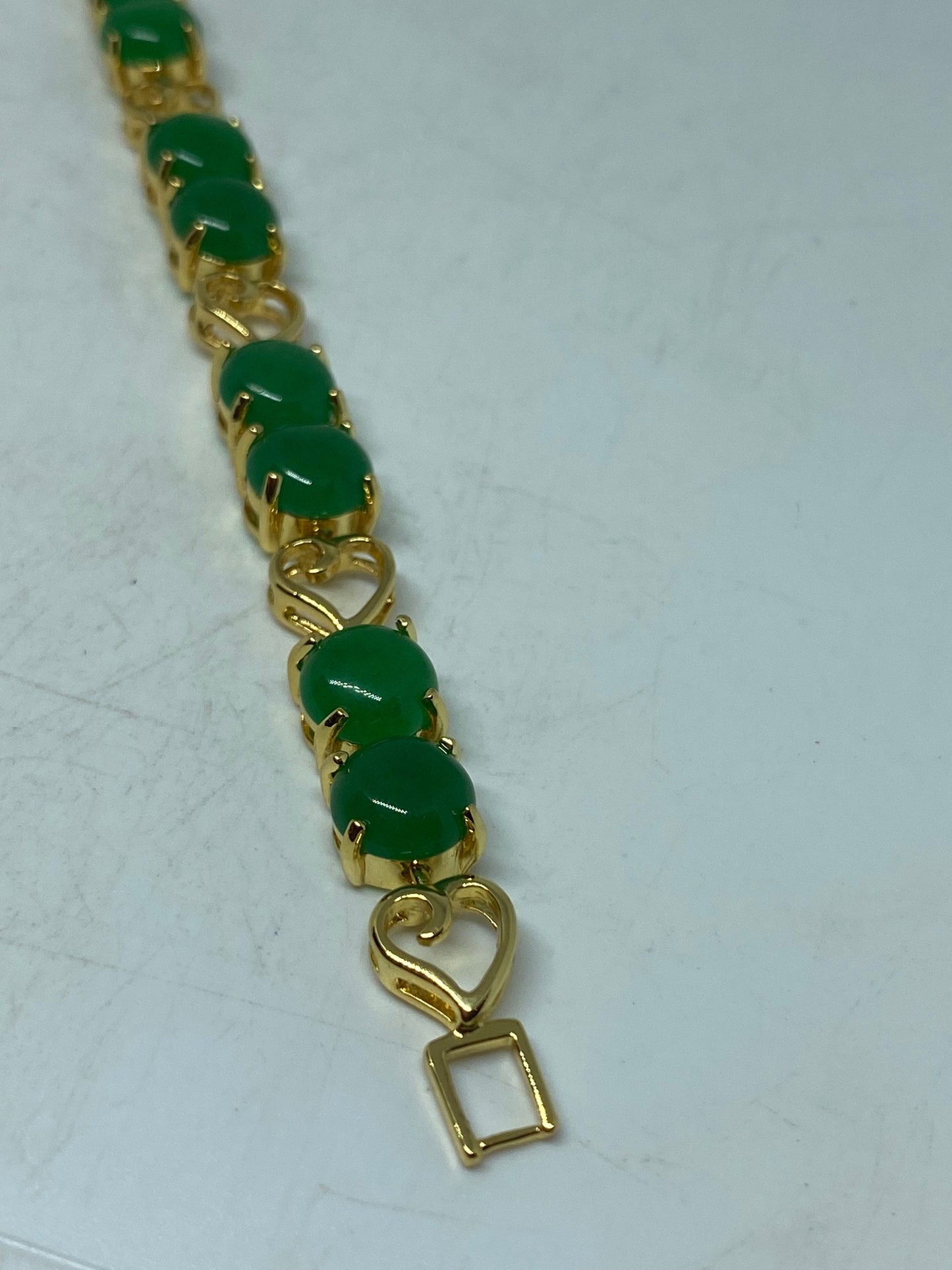 Vintage Green Jade Bracelet Golden White Bronze