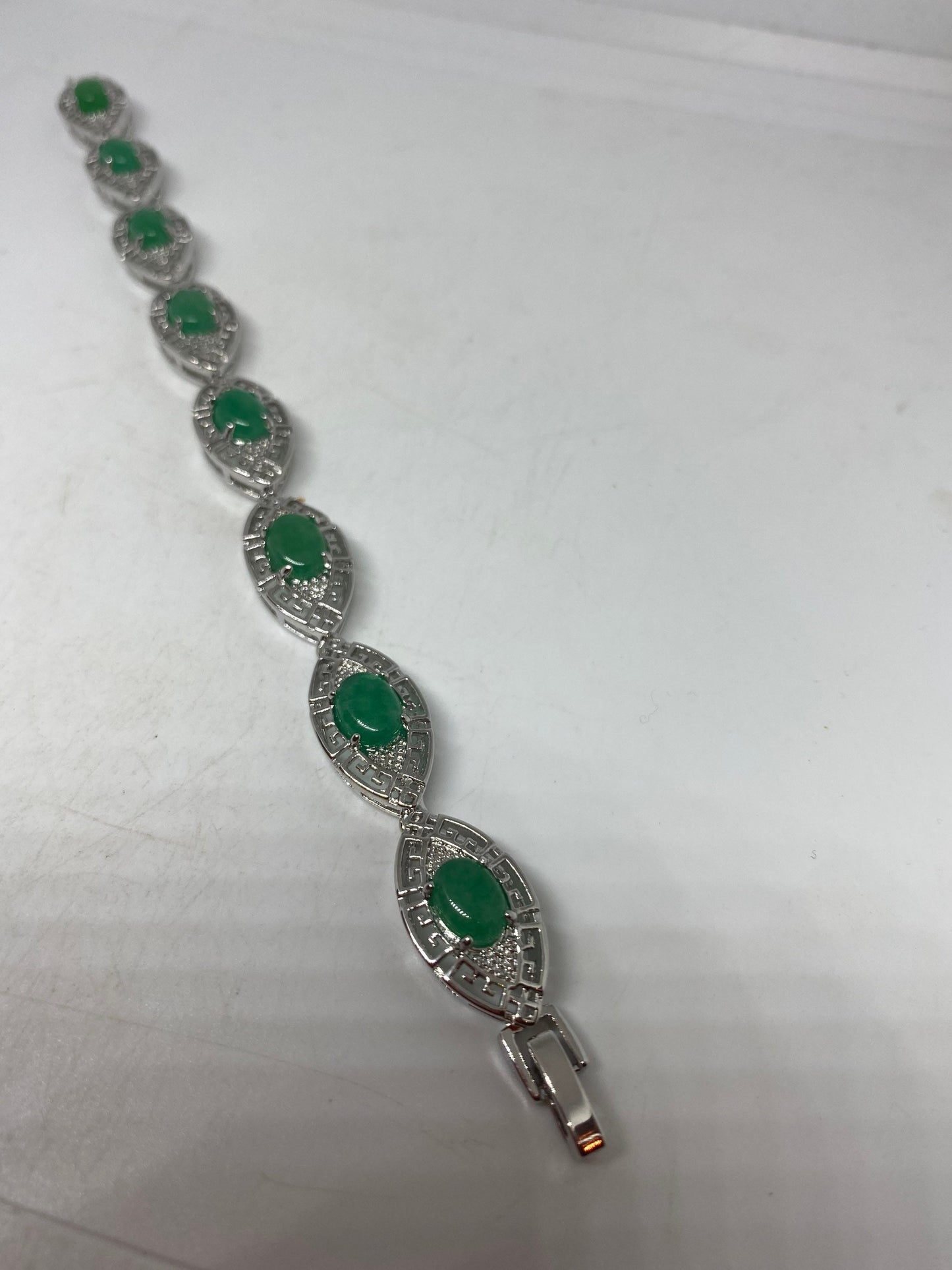 Vintage Green Jade Bracelet Silver White Bronze