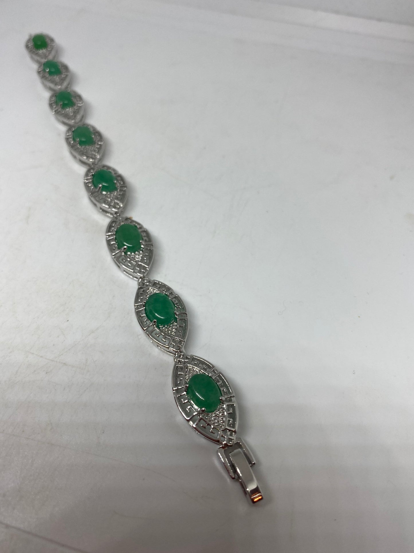 Vintage Green Jade Bracelet Silver White Bronze
