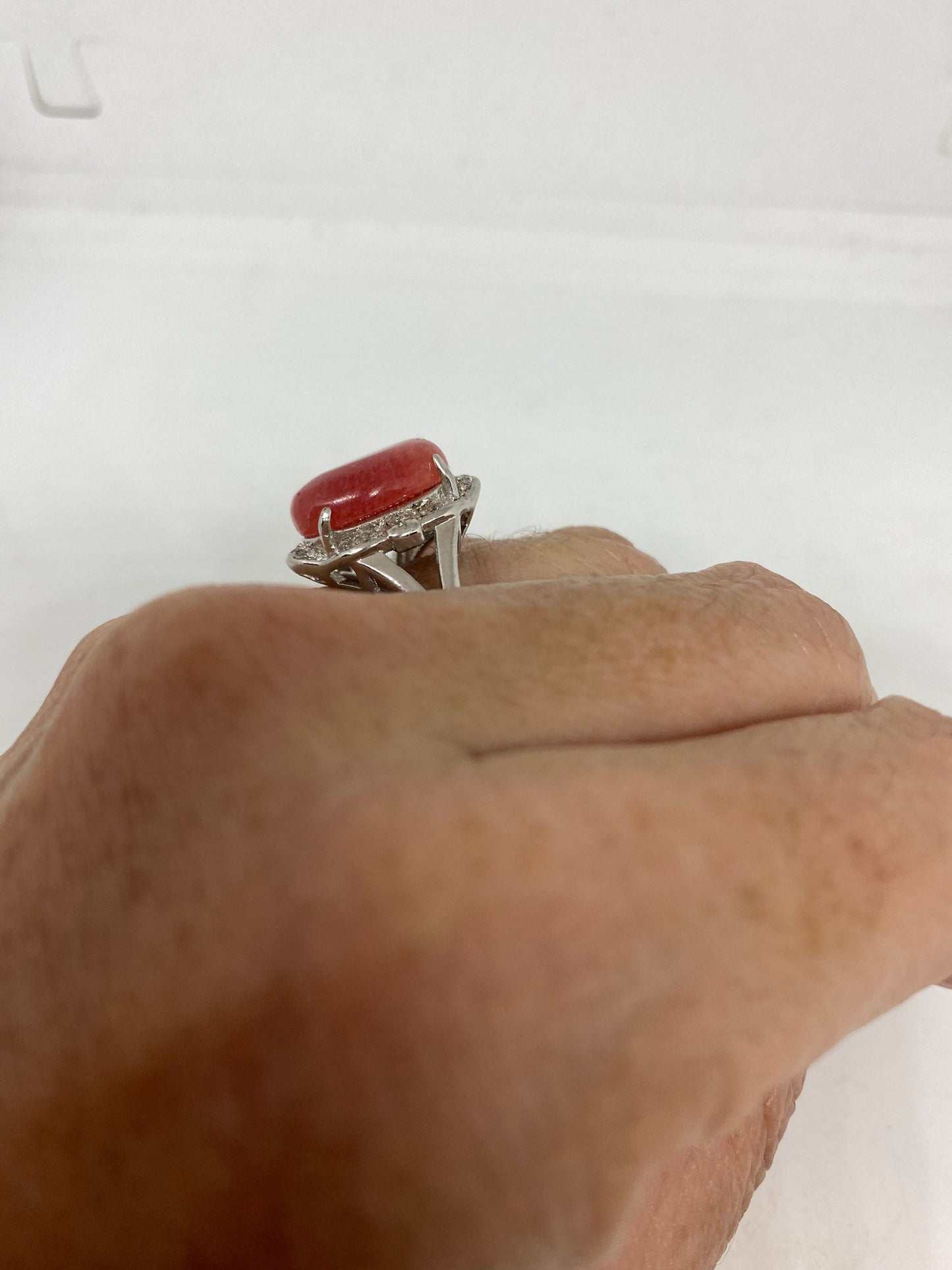 Vintage Pink Rhodocrocite Ring Silver Cocktail