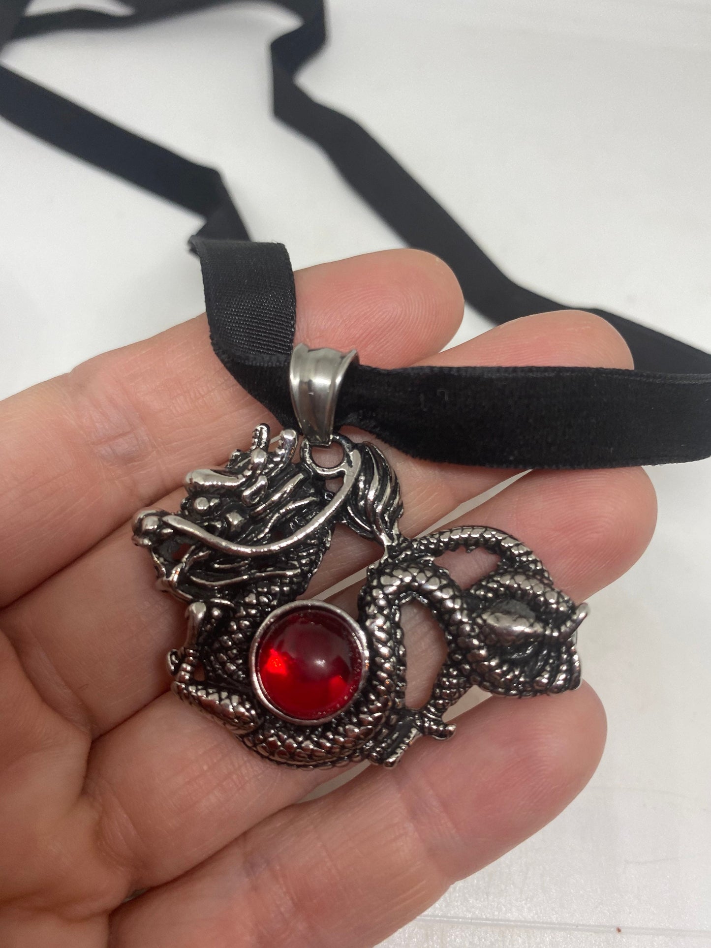 Vintage Handmade Silver Stainless Steel Gothic Dragon Pendant Necklace