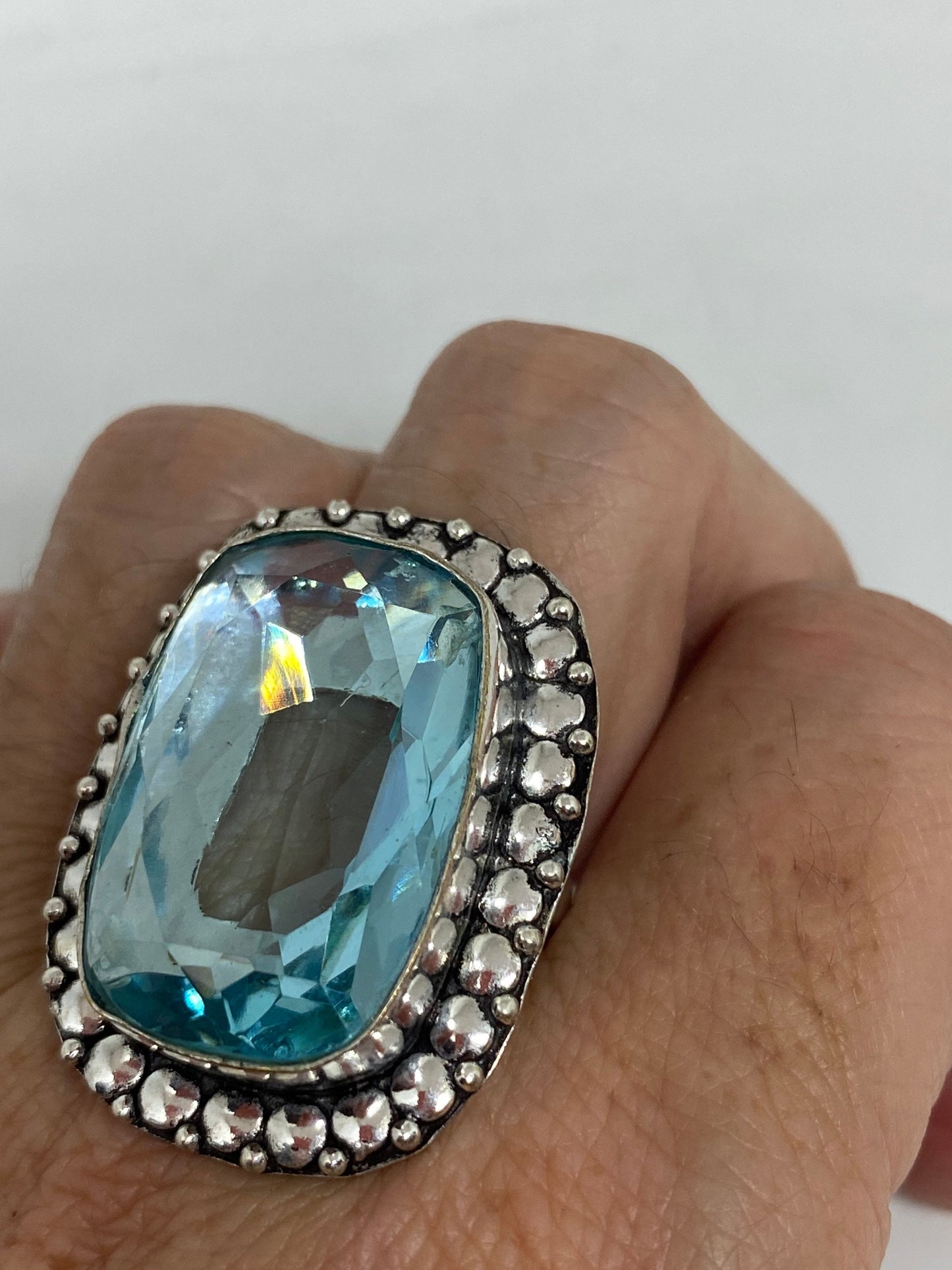 Vintage Aquamarine Vintage Art Glass Deco Ring