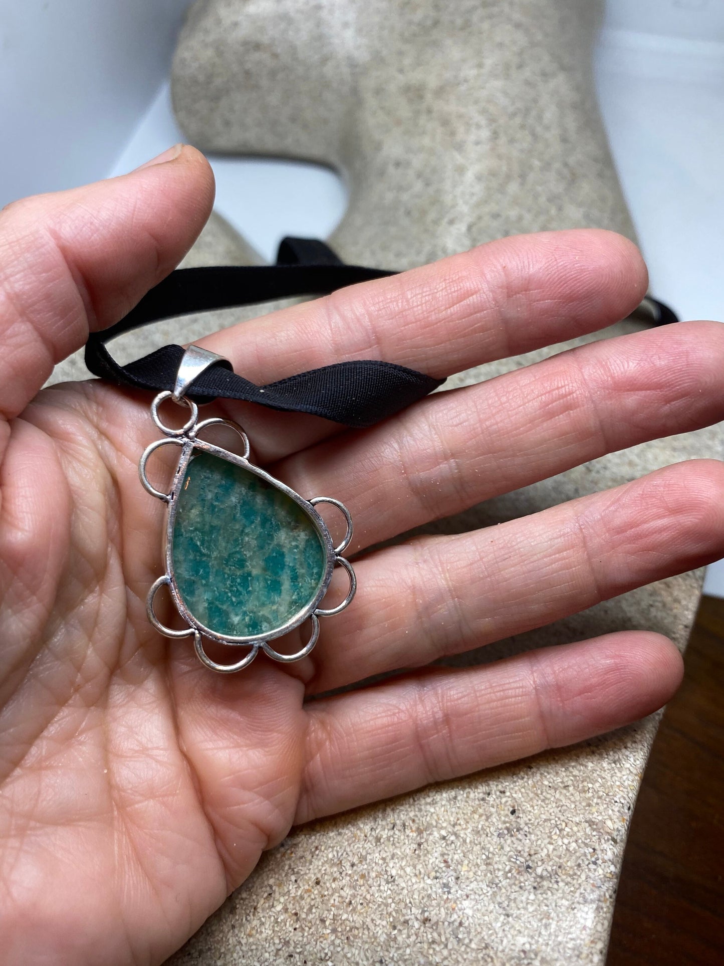 Handmade Vintage Green Chrysoprase Crystal Choker Pendant