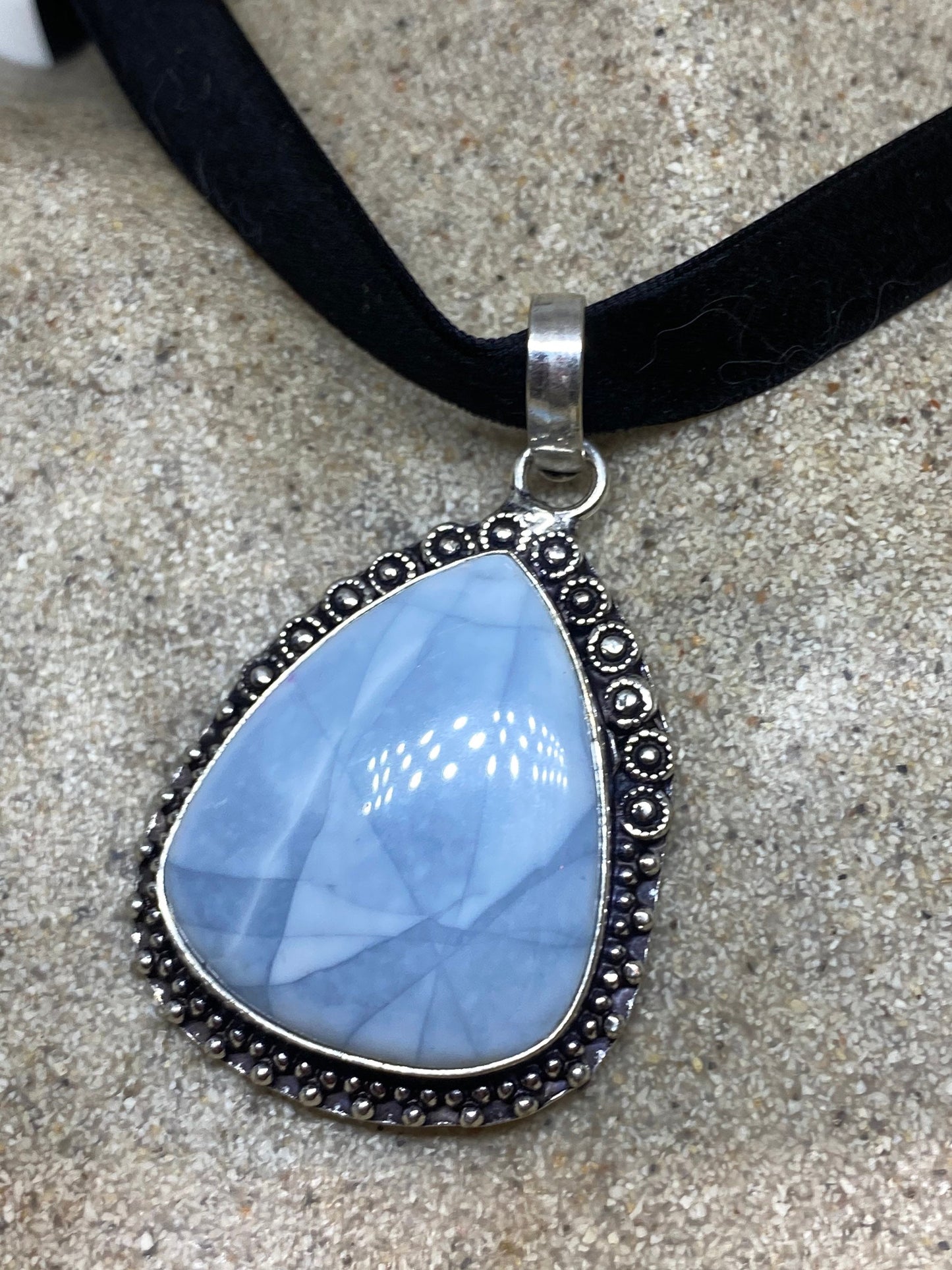 Vintage Silver Finished Blue Larimar Choker Necklace