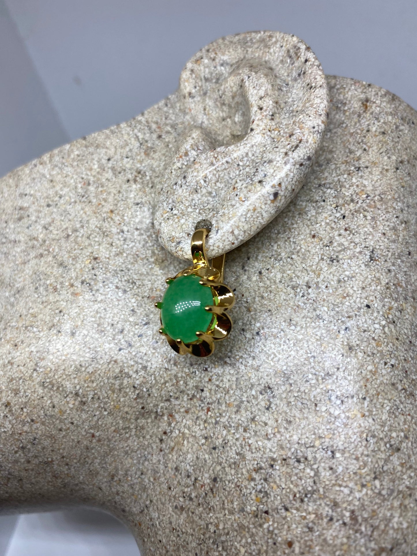 Vintage Fun Green Jade Golden Bronze Earrings