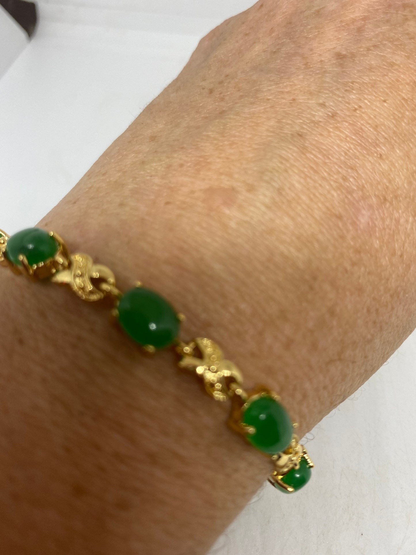 Vintage Green Jade Bracelet Golden White Bronze