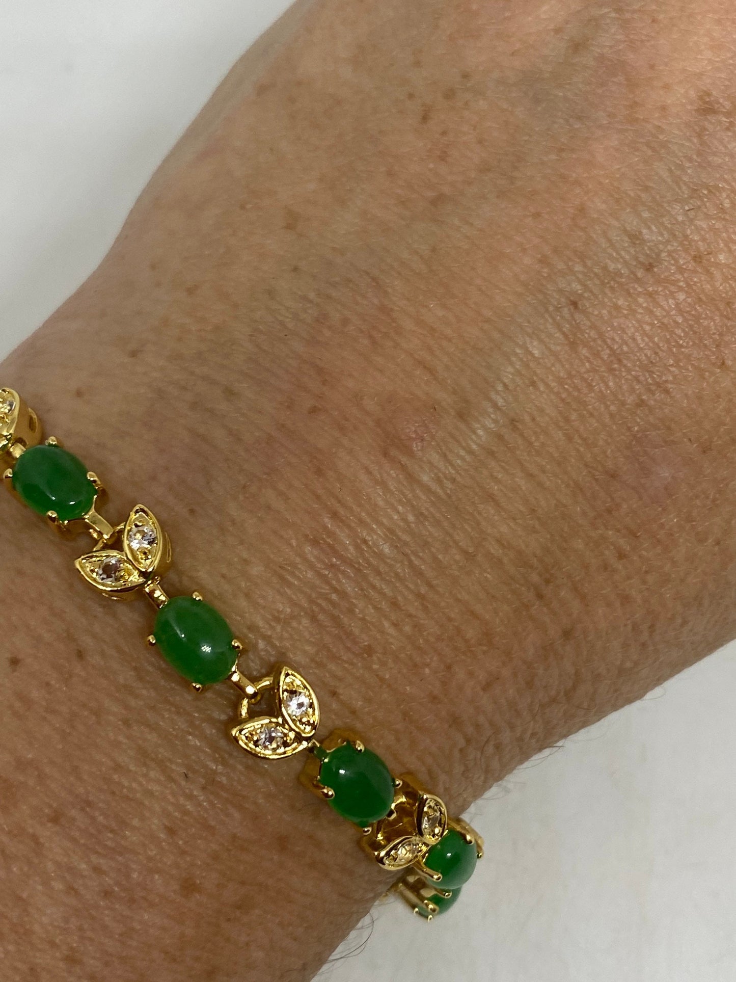 Vintage Green Jade Bracelet Golden White Bronze