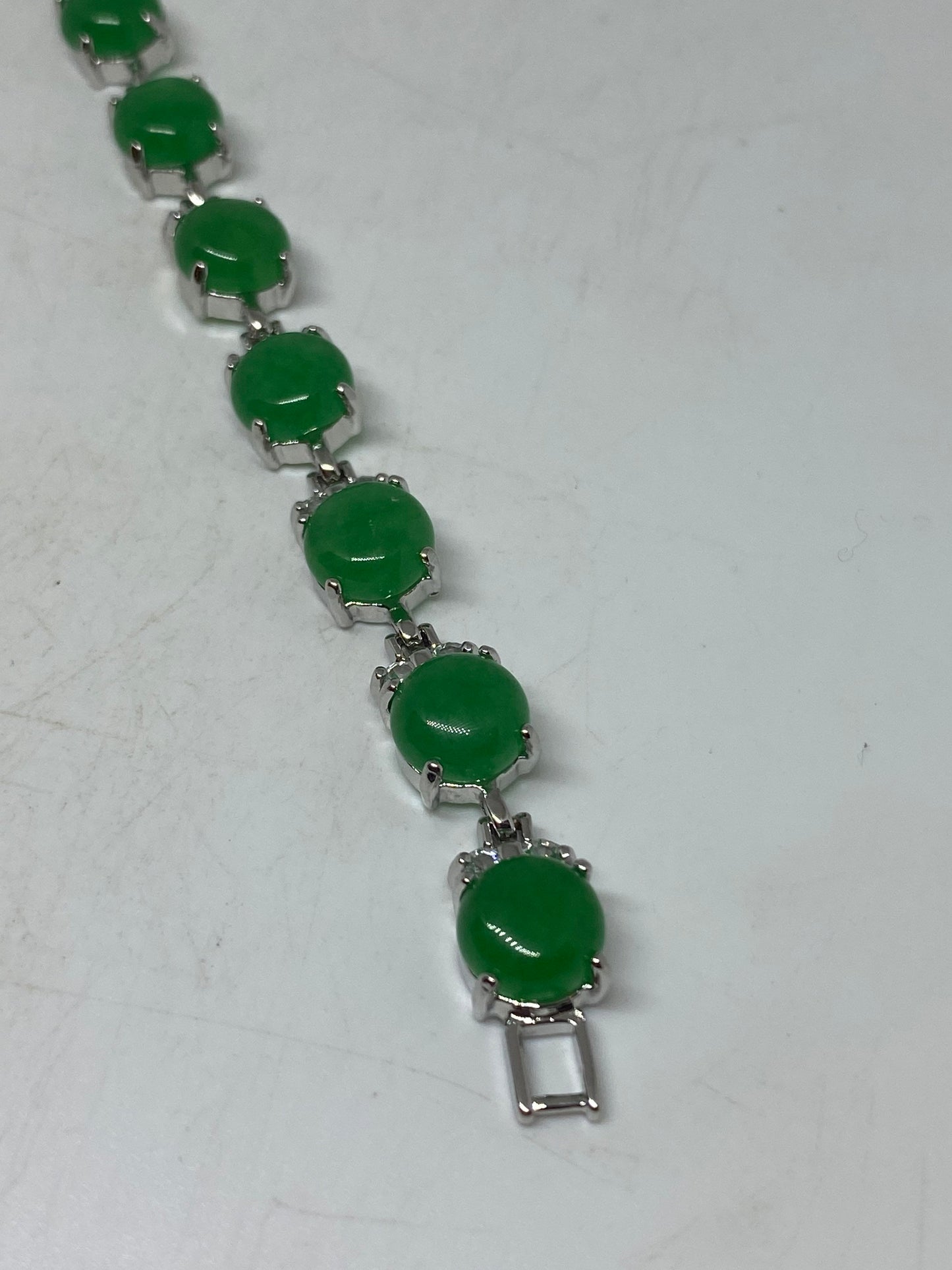 Vintage Green Jade Bracelet Silver White Bronze