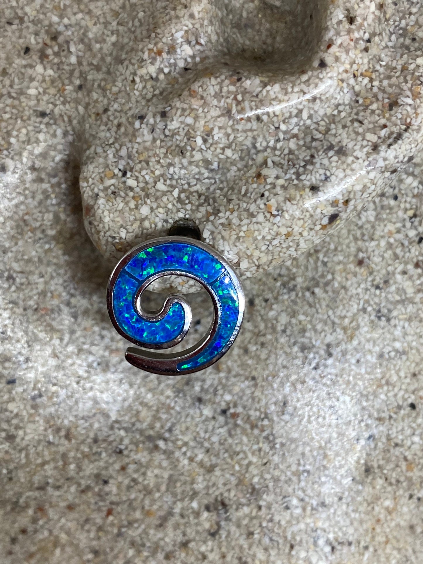 Vintage Blue Opal Earrings 925 Sterling Silver Stud button