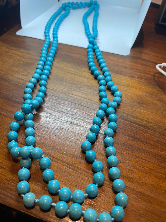 88 Inch Hand Knoted Vintage Blue Howlite beaded Necklace