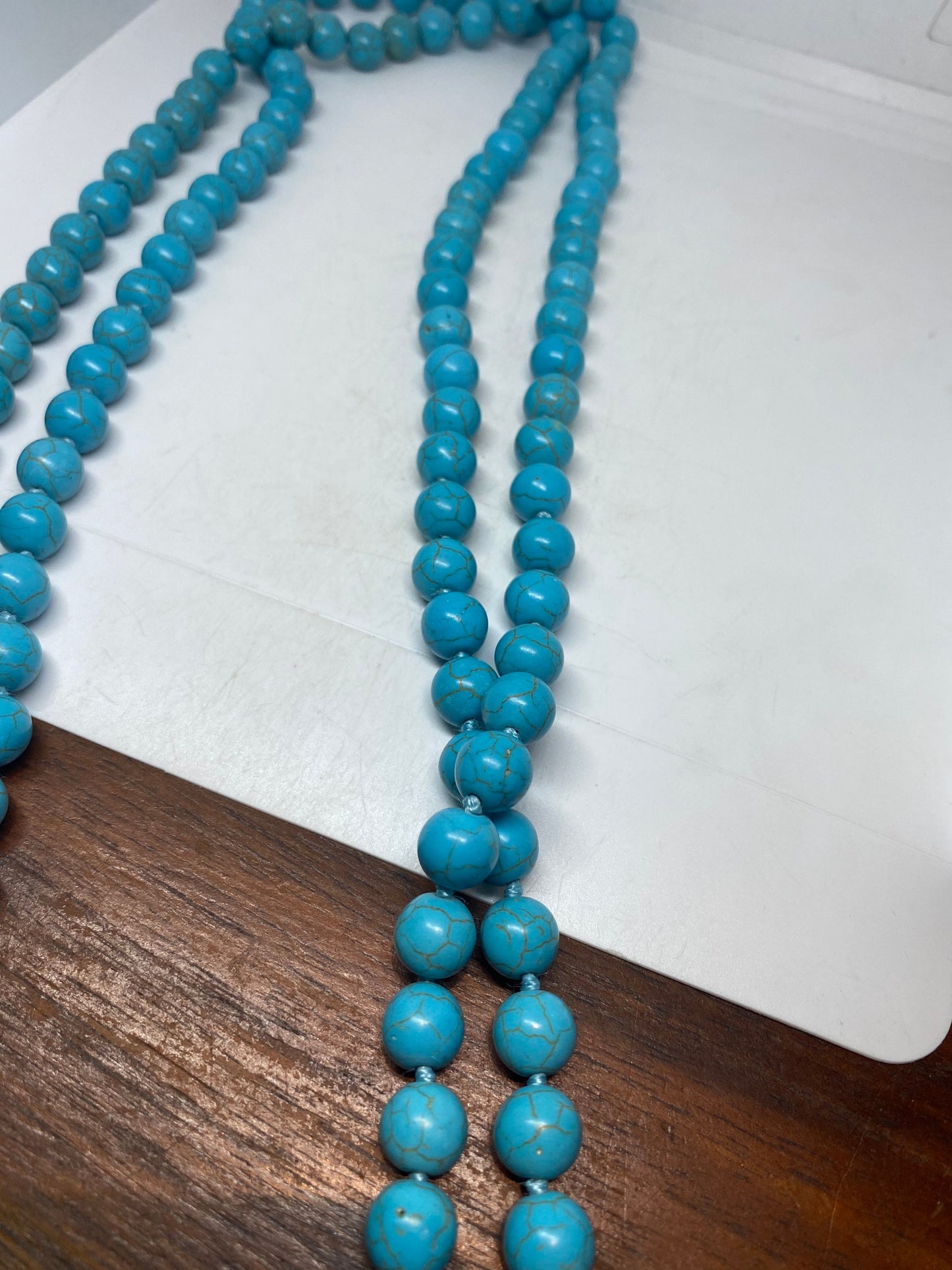 88 Inch Hand Knoted Vintage Blue Howlite beaded Necklace