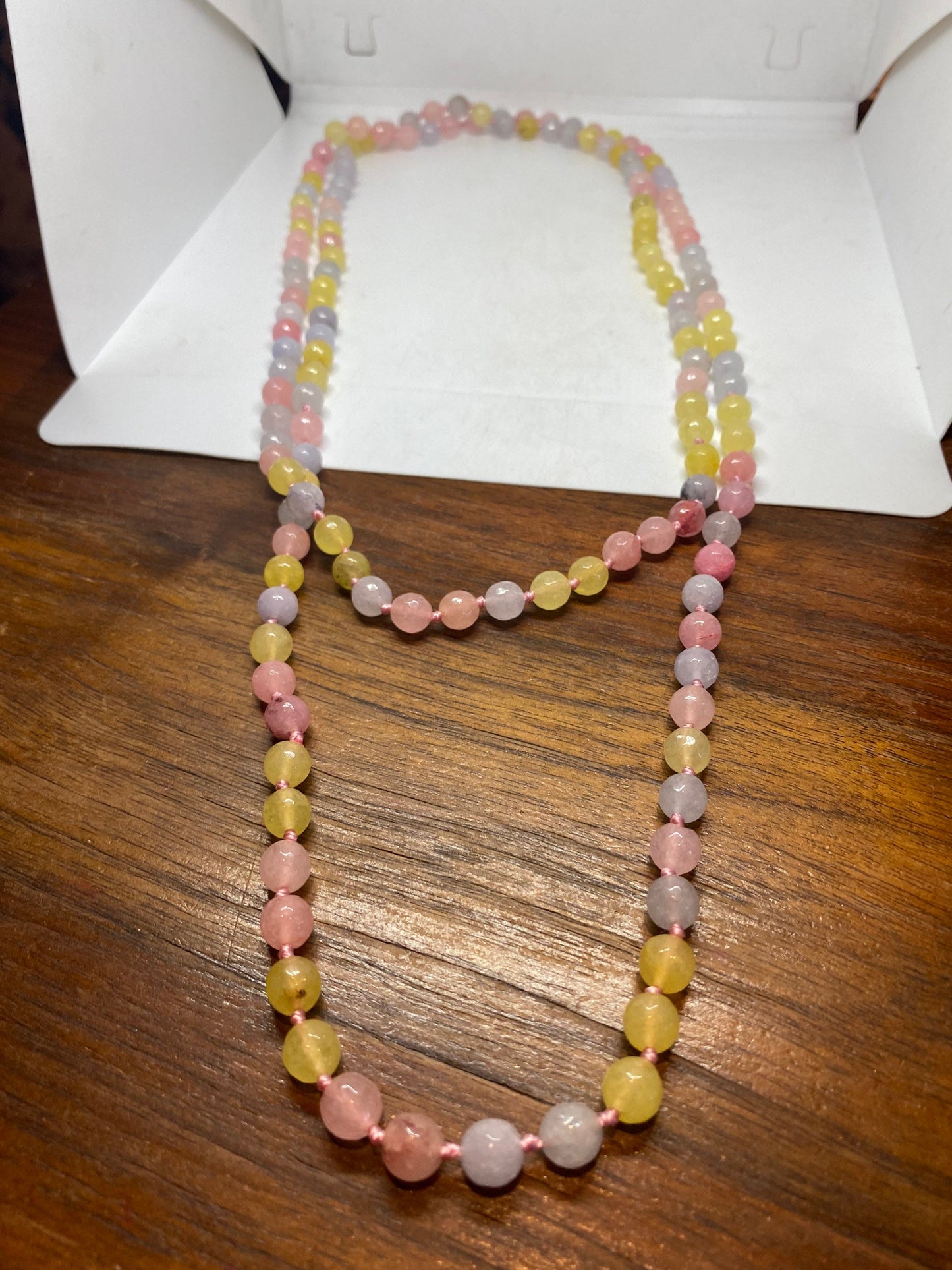60 Inch Hand Knoted Vintage pastel chalcedony beaded Necklace