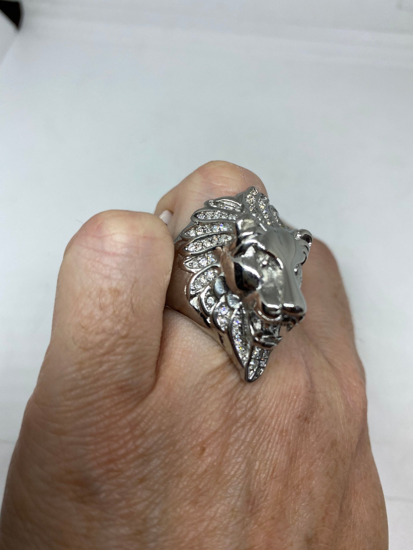 Vintage Gothic Austrian Crystal Stainless Steel Lion Head Leo Men Ring