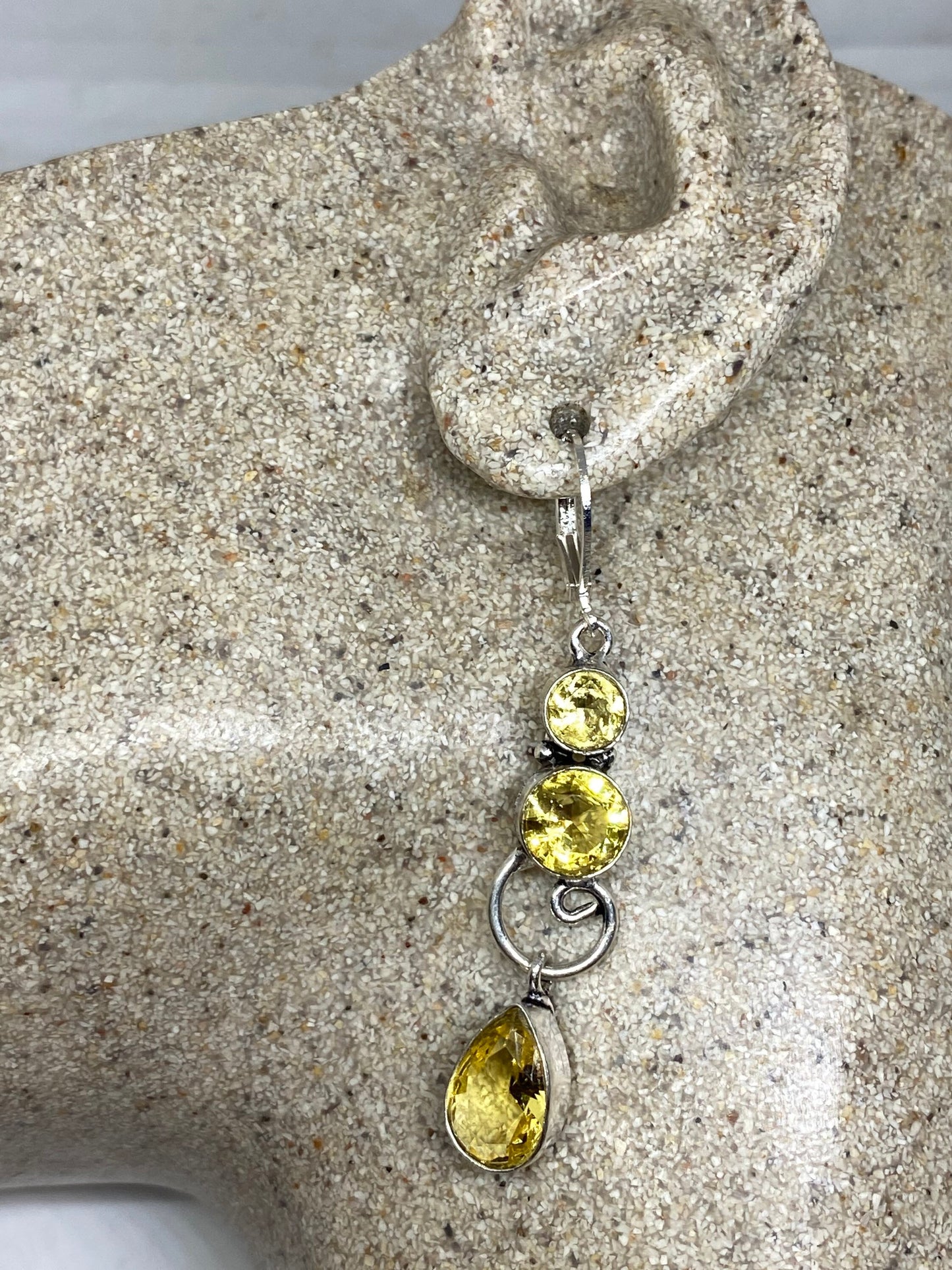 Vintage Golden Citrine Earrings 925 Sterling Silver Deco Dangle Chandelier