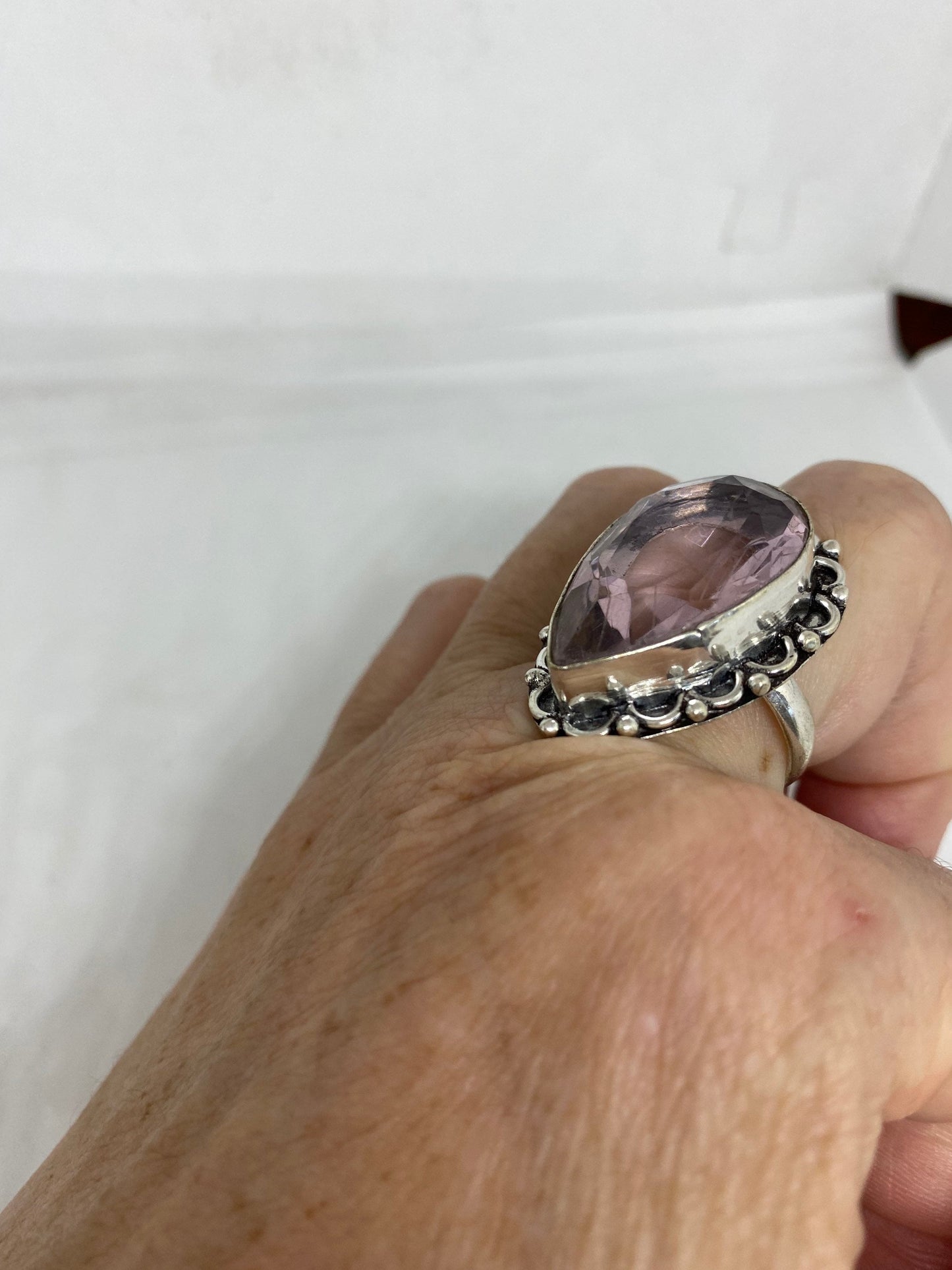 Vintage Genuine Rose Quartz Silver Ring