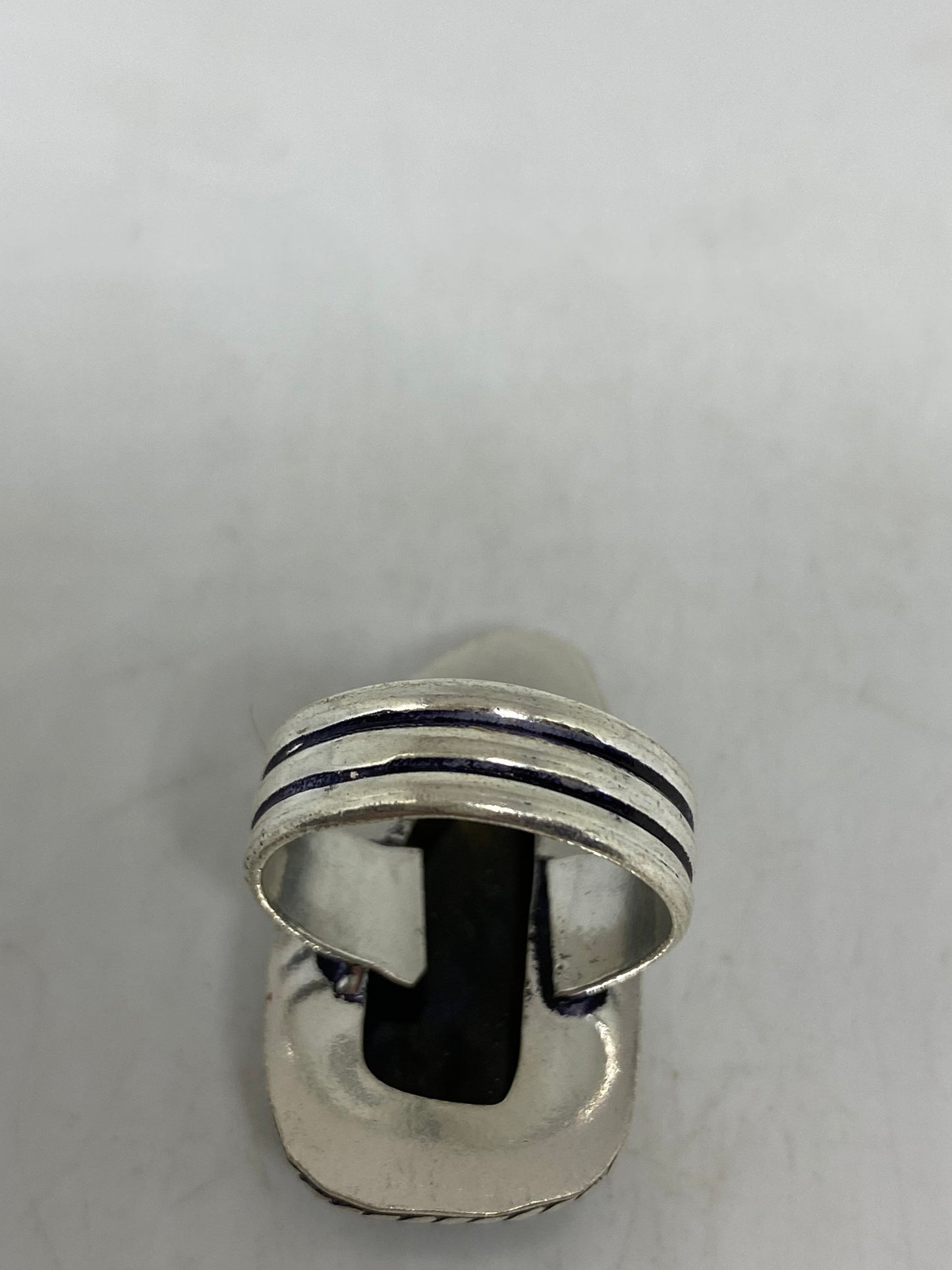 Vintage Large Blue Green Labradorite Stone Silver Ring