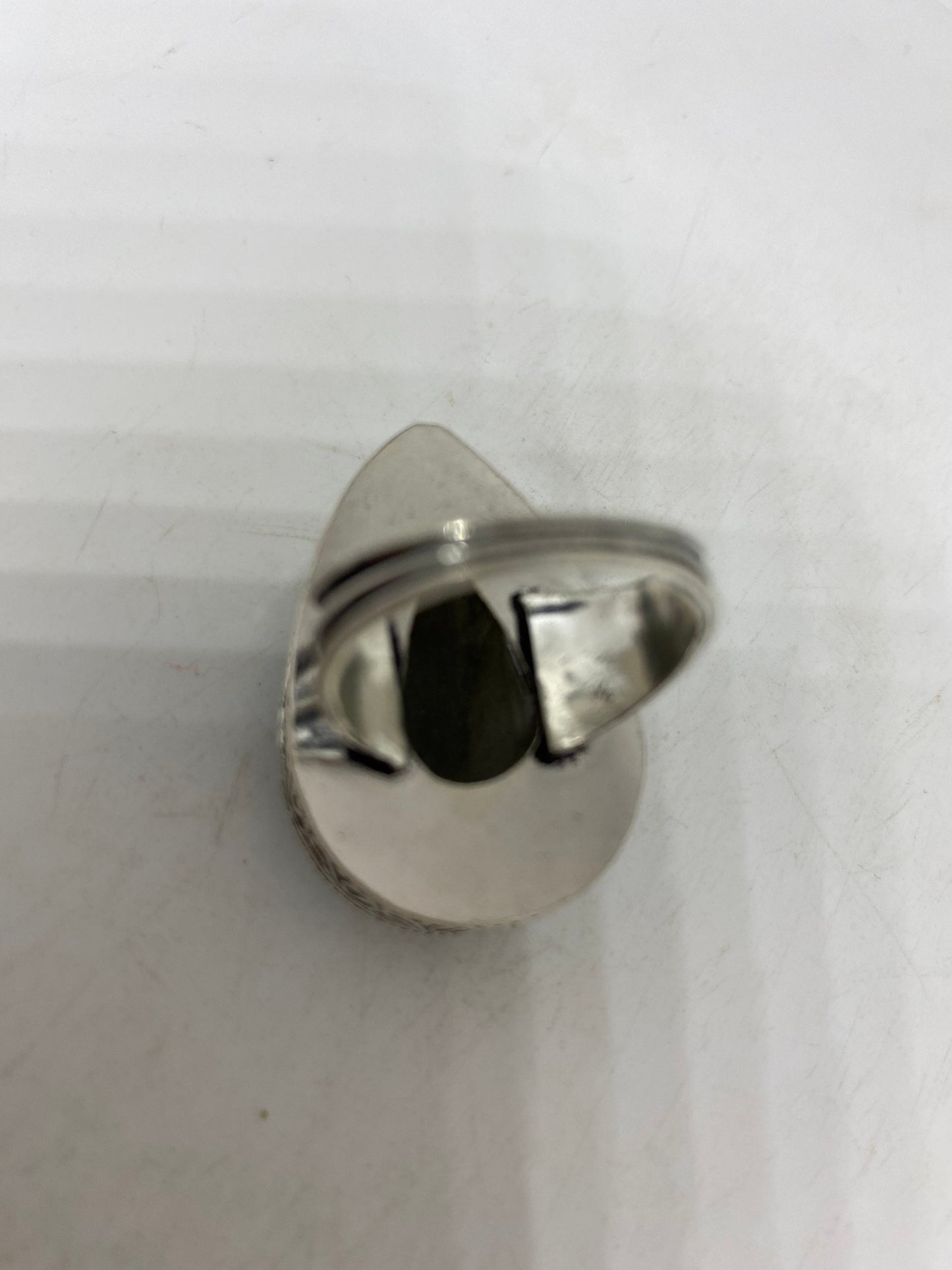 Vintage Large Blue Green Labradorite Stone Silver Ring