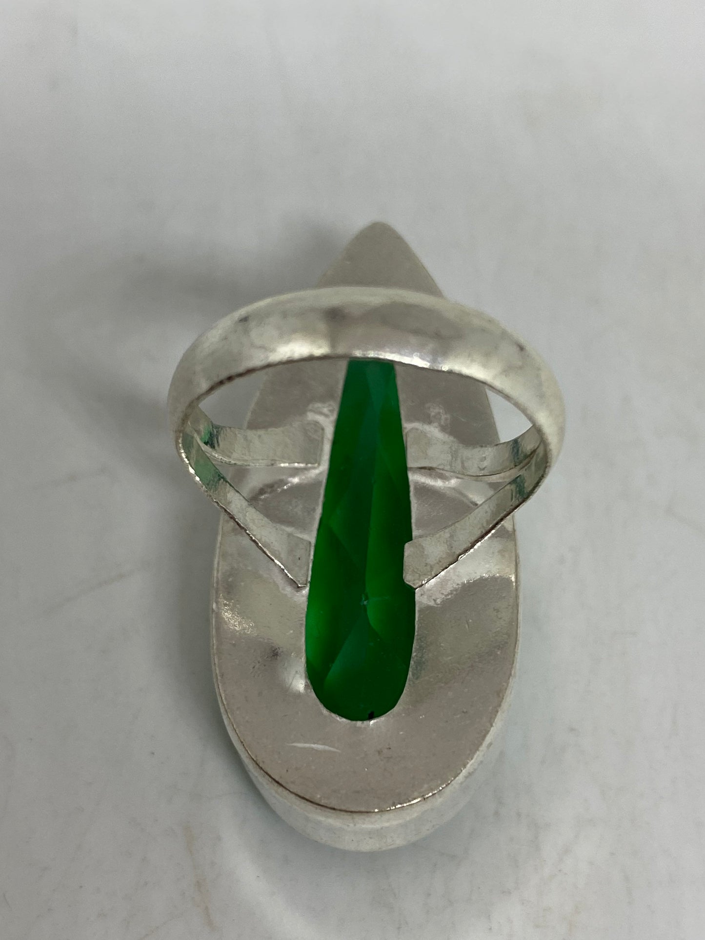 Vintage Aqua Art Glass Ring, German Silver, Size 9