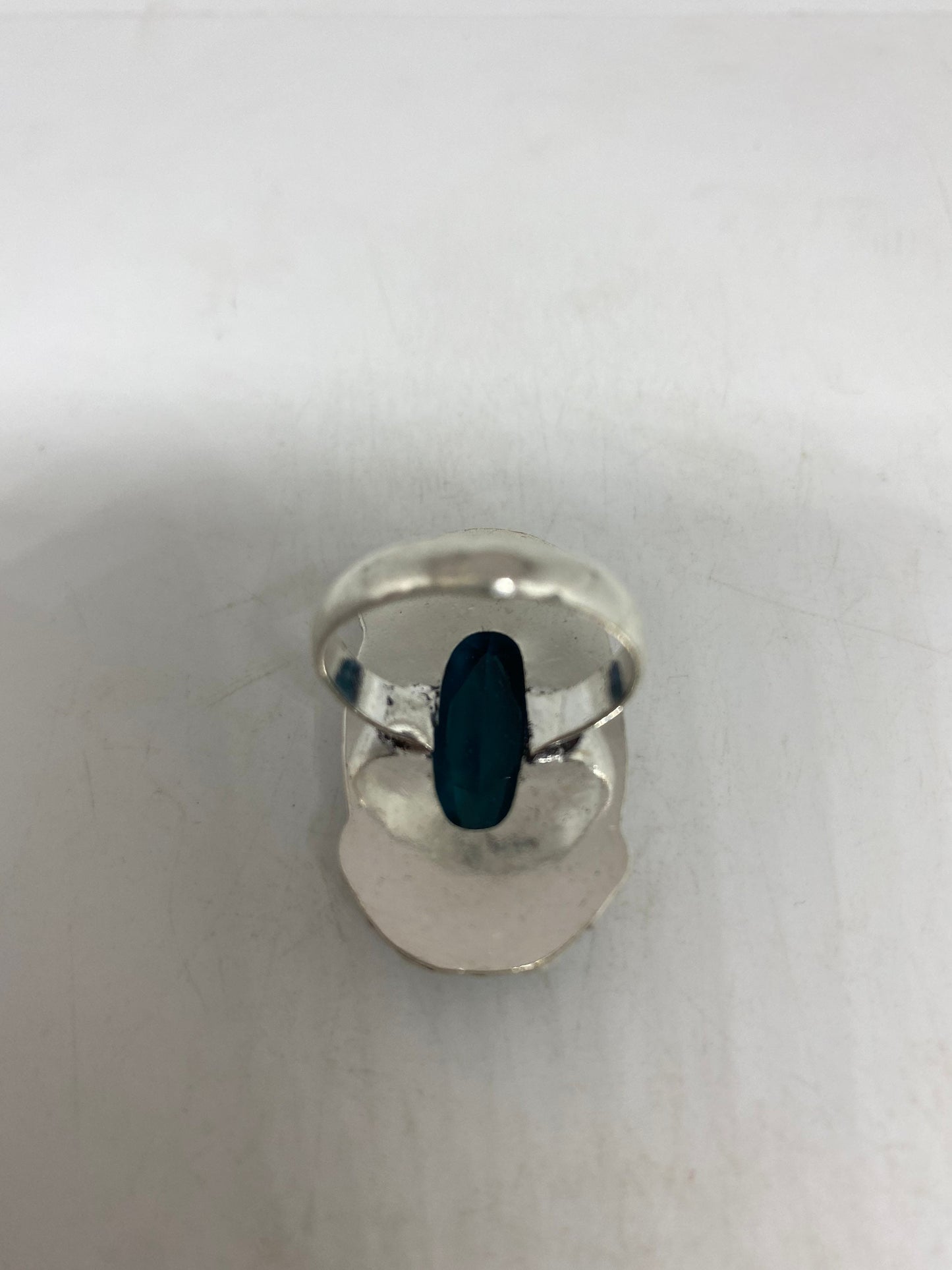 Vintage Aqua Vintage Art Glass Cocktail Ring Size 8.5