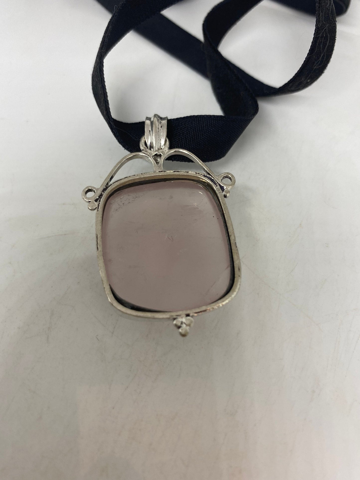 Vintage Handmade Silver Finish Rose Quartz Choker Pendant